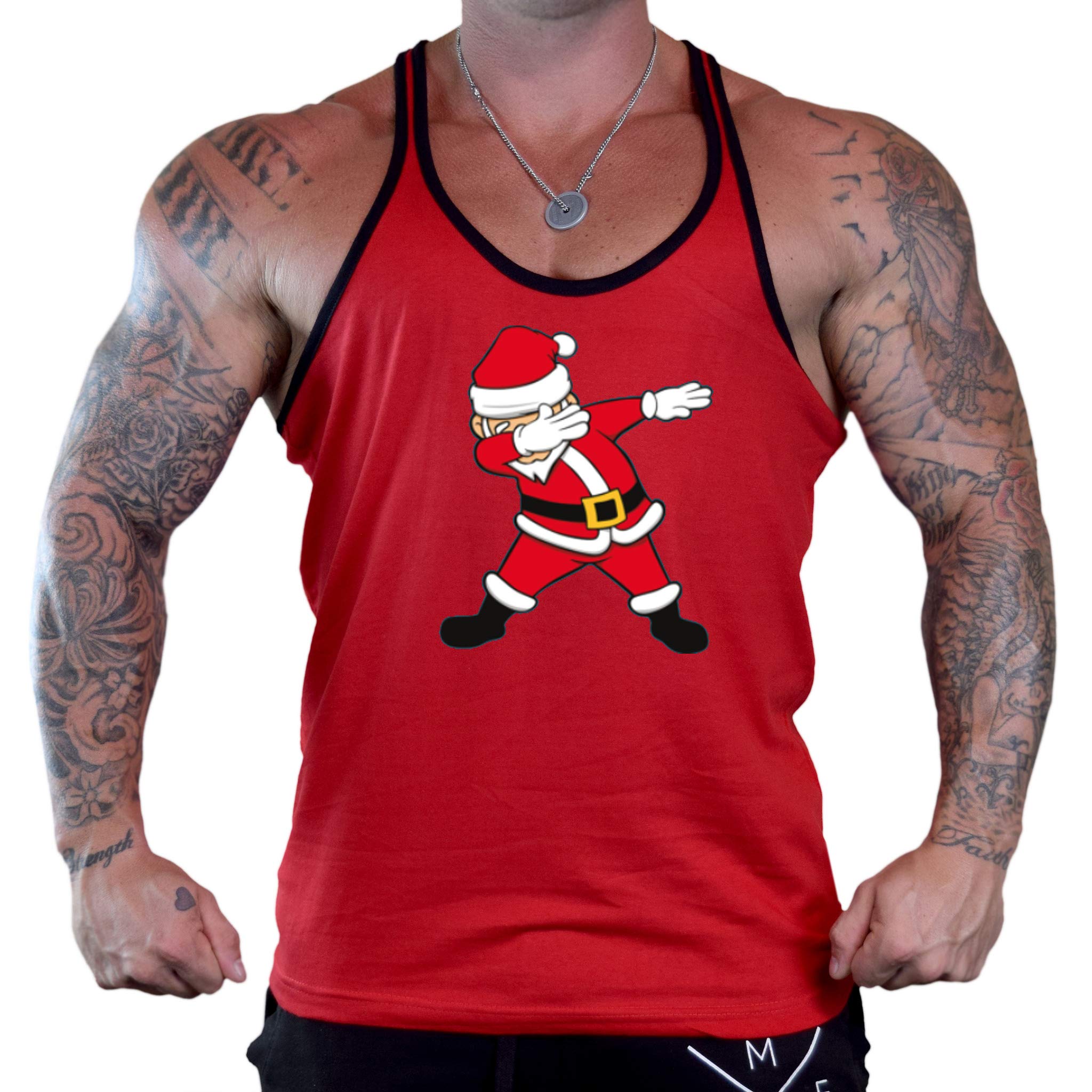 Men's Dabbing Santa Claus Red Stringer Tank Top - Funny Christmas Graphic Muscle Tee for Holiday Parties & Festive Gifts