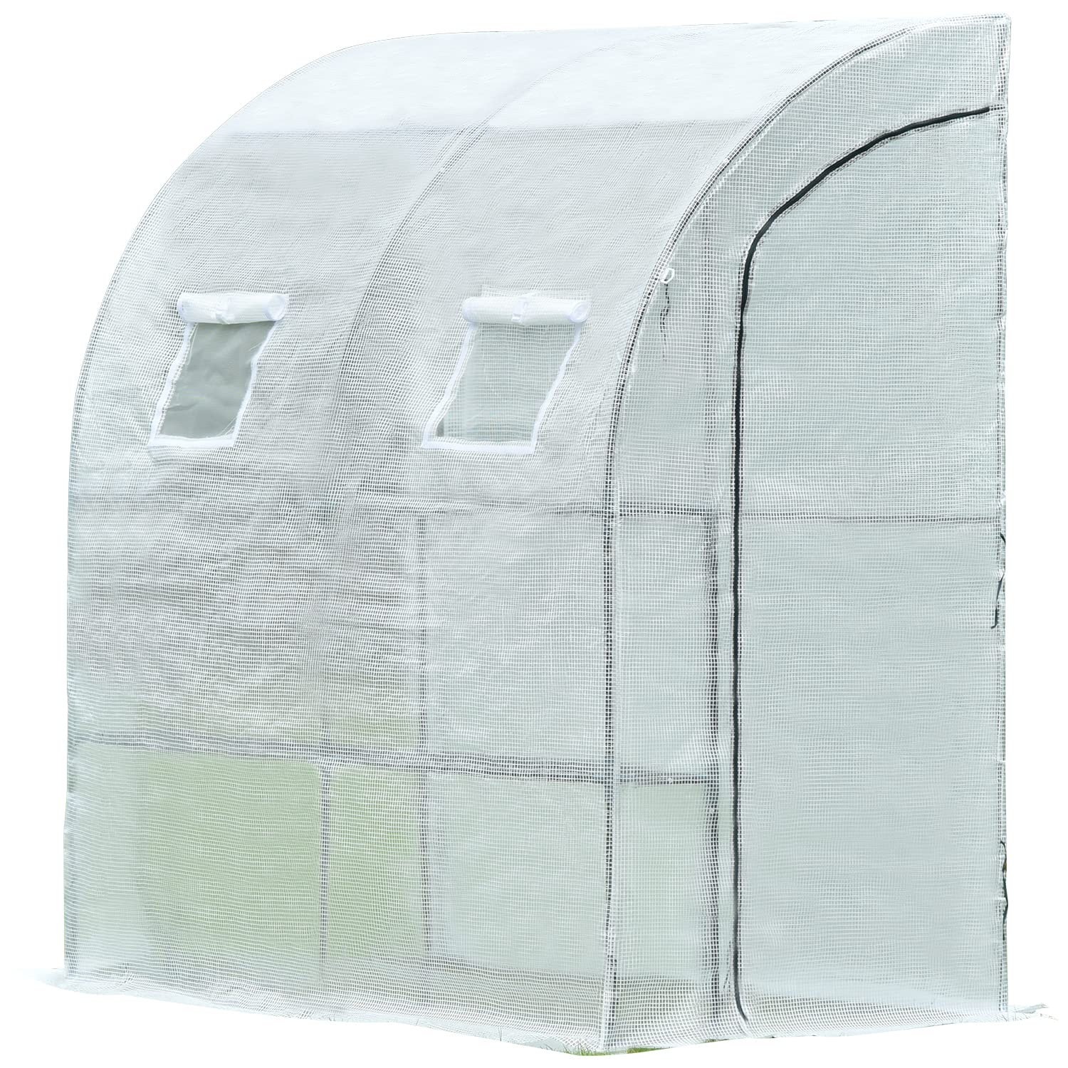 Aoodor 6.7ft x 3.3ft x 7.2ft Walk-in Lean-to Wall Greenhouse - UV Protected & Water Resistant White Polycarbonate Panel with 2 Zipper Doors for Backyard, Patio & Urban Gardening
