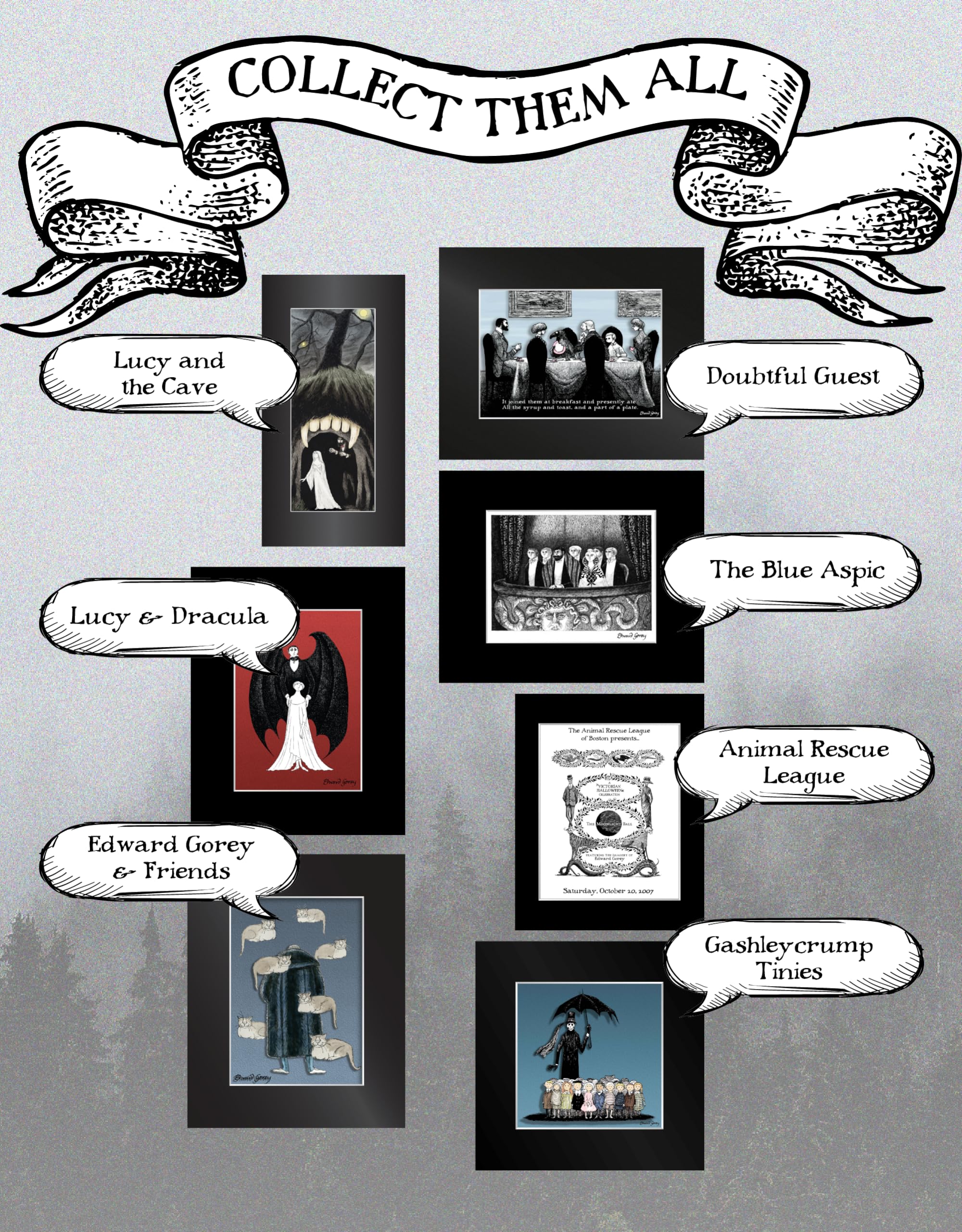 Arcane Vault - Edward Gorey The Gashlycrumb Tinies 3D Laser Cel™ | Unique Wall Art & Home Decor | Matted Mylar Artwork for Living Room, Bedroom, Office | Framed Aesthetic Pictures for Gothic Interior Design
