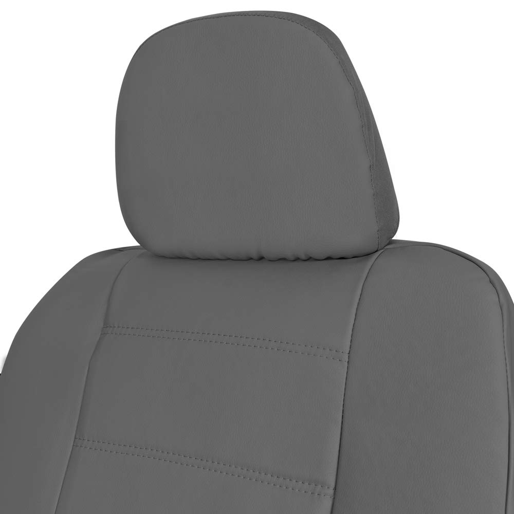 BDK CarXS Gray Faux Leather Car Seat Covers - 4-Piece Set for Front Seats Only | Universal Fit for Cars, Trucks & SUVs | Waterproof & Easy to Clean | Perfect for Daily Commute, Road Trips & Vehicle Protection