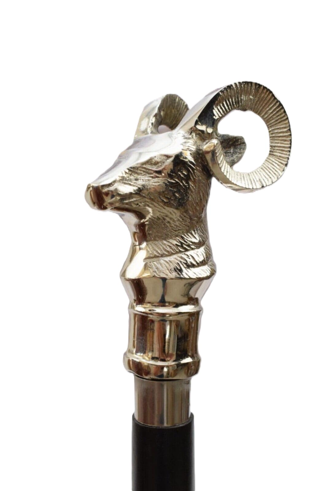 Vintage Engraved Rams Head Walking Cane - Premium Handmade Wooden Folding Steampunk Cane with Silver Brass Goat Head Handle - Victorian Style Adjustable Walking Stick for Men & Women - Perfect for Cosplay, Historical Reenactments & Elderly Mobility Support