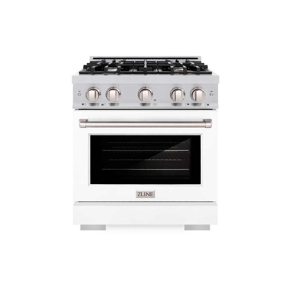 ZLINE 30-inch 4.2 cu.ft Stainless Steel Dual Fuel Range - 4 Burner Gas Cooktop & Electric Convection Oven with White Matte Door (HDR WM 30) | Perfect for Modern Kitchens, Home Chefs & Professional Cooking