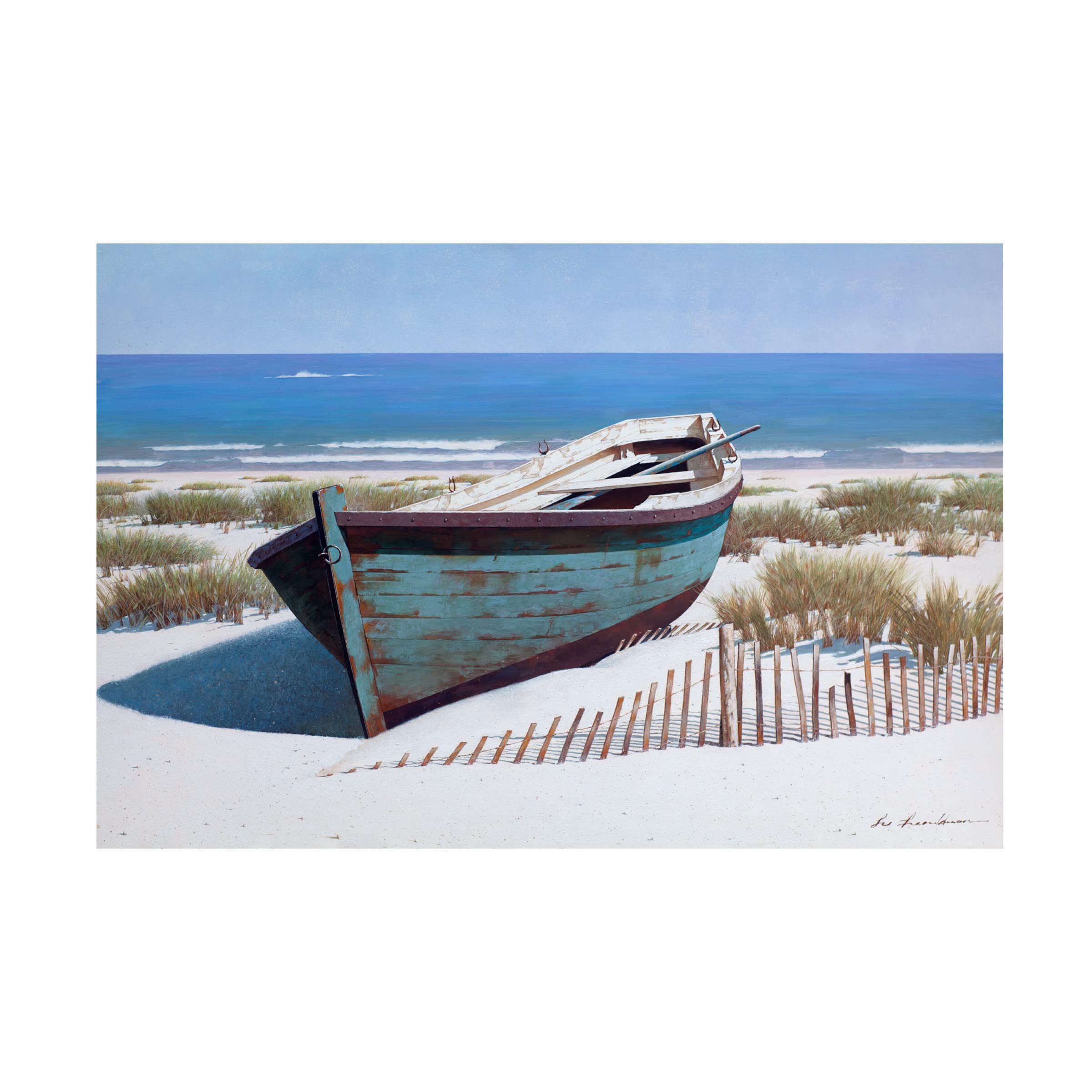 Trademark Fine Art 'Blue Boat on Beach' Canvas Wall Art Print by Zhen Huan Lu - Coastal Home Decor for Living Room, Bedroom & Office