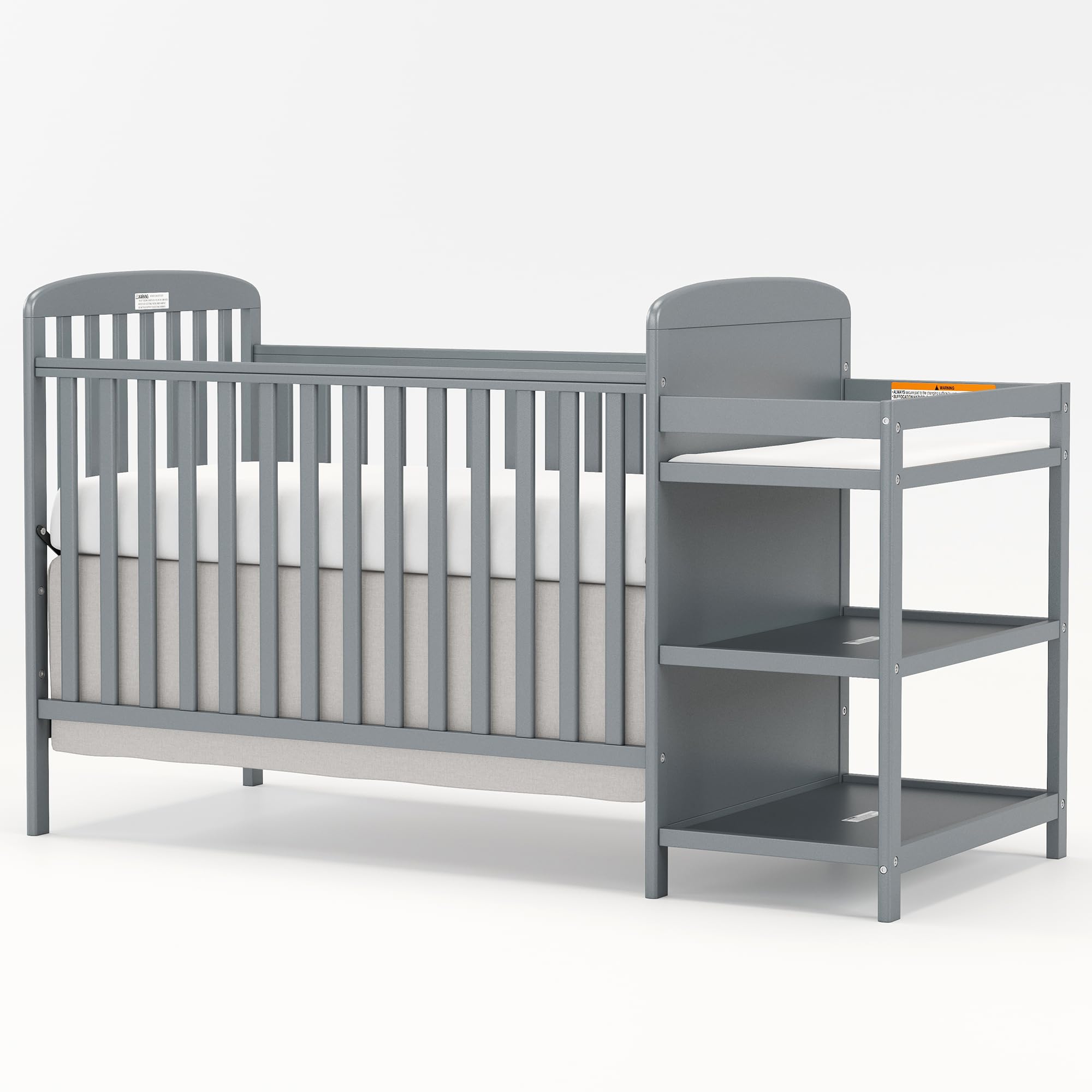 3-in-1 Convertible Baby Crib with Changing Table - Full Size Wooden Crib Converts to Toddler Bed & Daybed - Nursery Furniture with Storage Space, 3 Adjustable Mattress Heights, Non-Toxic Finish (Storm Grey) - Perfect for Small Nursery Rooms & Growing Toddlers
