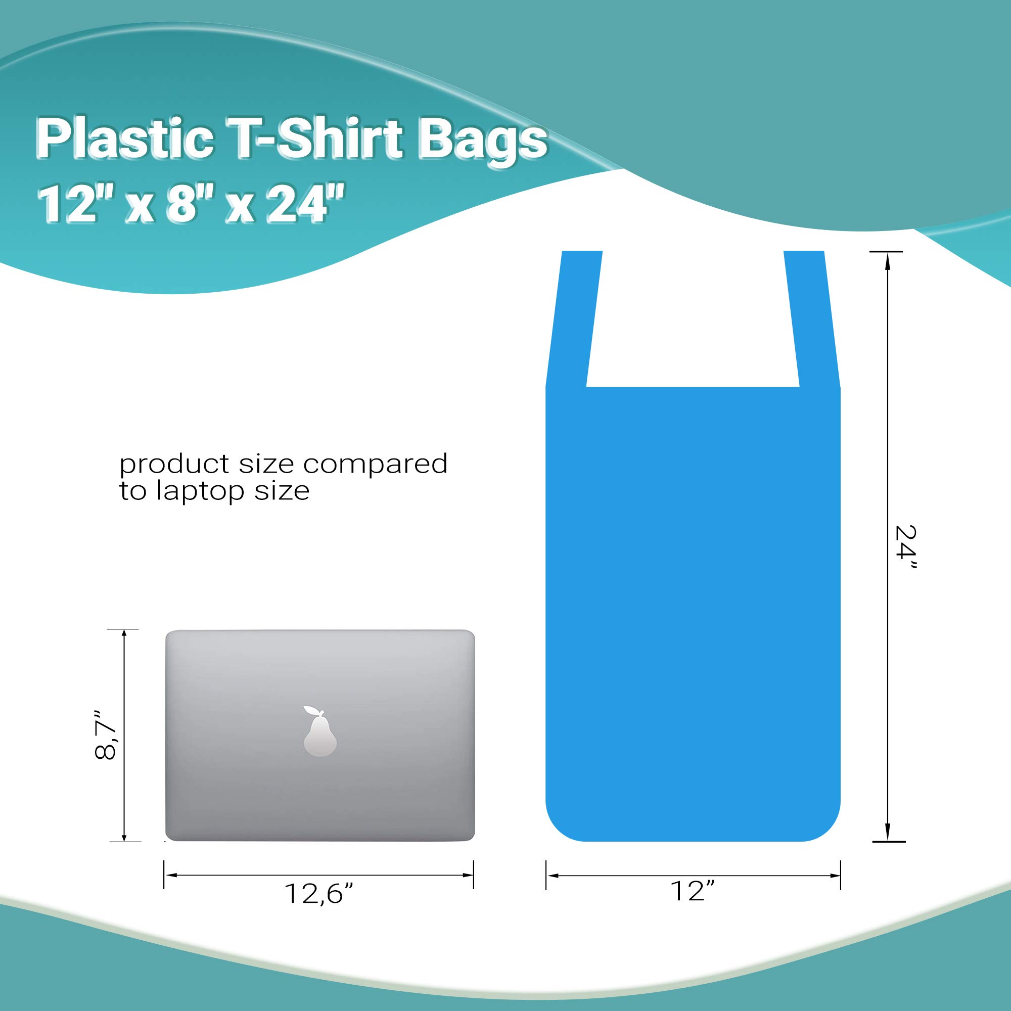 APQ 1000 Pack Blue T-Shirt Bags 12x8x24 - Ultra Thin 0.65mil Polyethylene Grocery Bags with Handles for Retail Stores & Restaurants | Perfect for Shopping, Takeout, and Convenient Carry-Out