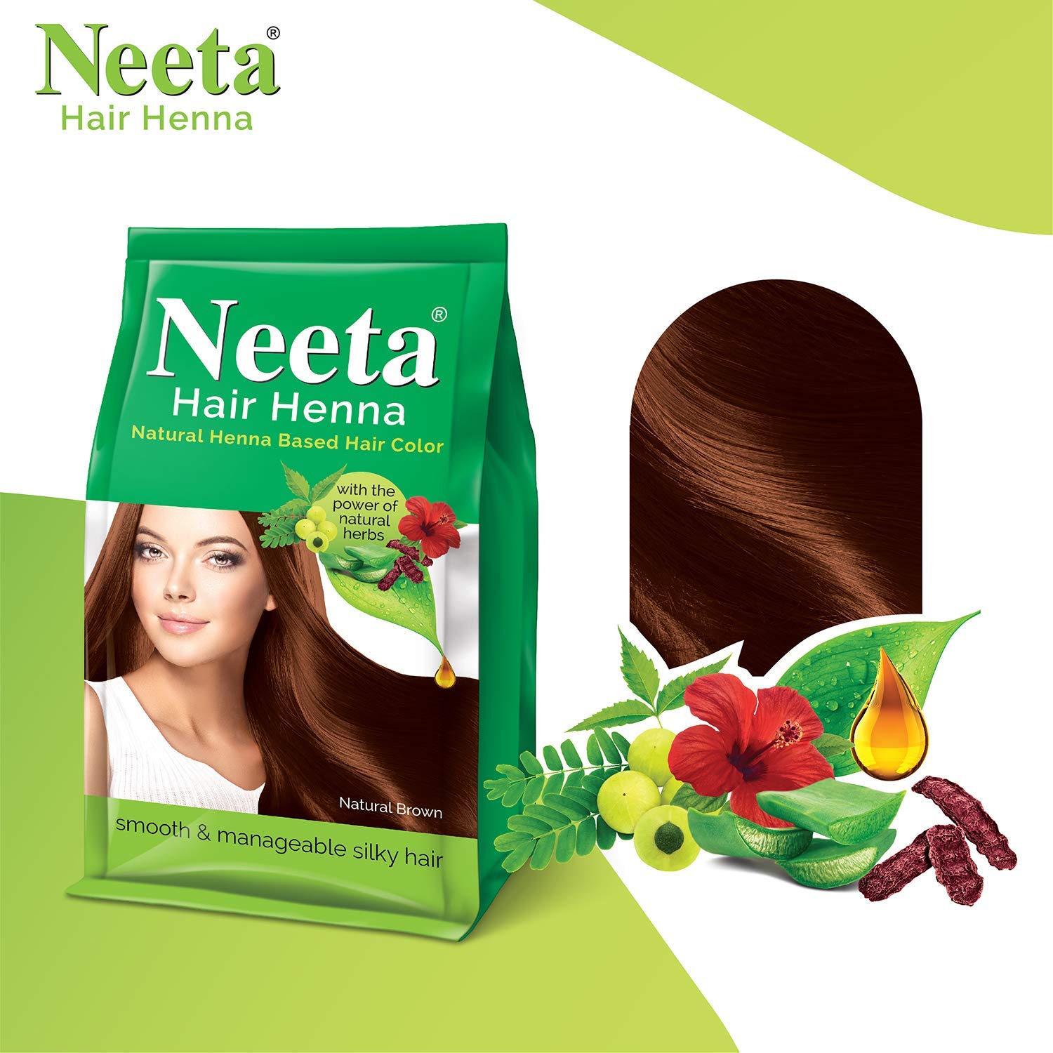 Natural Brown Henna Hair Color with 5 Herbs - Ammonia Free Hair Dye for Women & Men (125g, 4 Pack) | Safe Chemical-Free Hair Coloring for Gray Coverage & Natural Highlights at Home