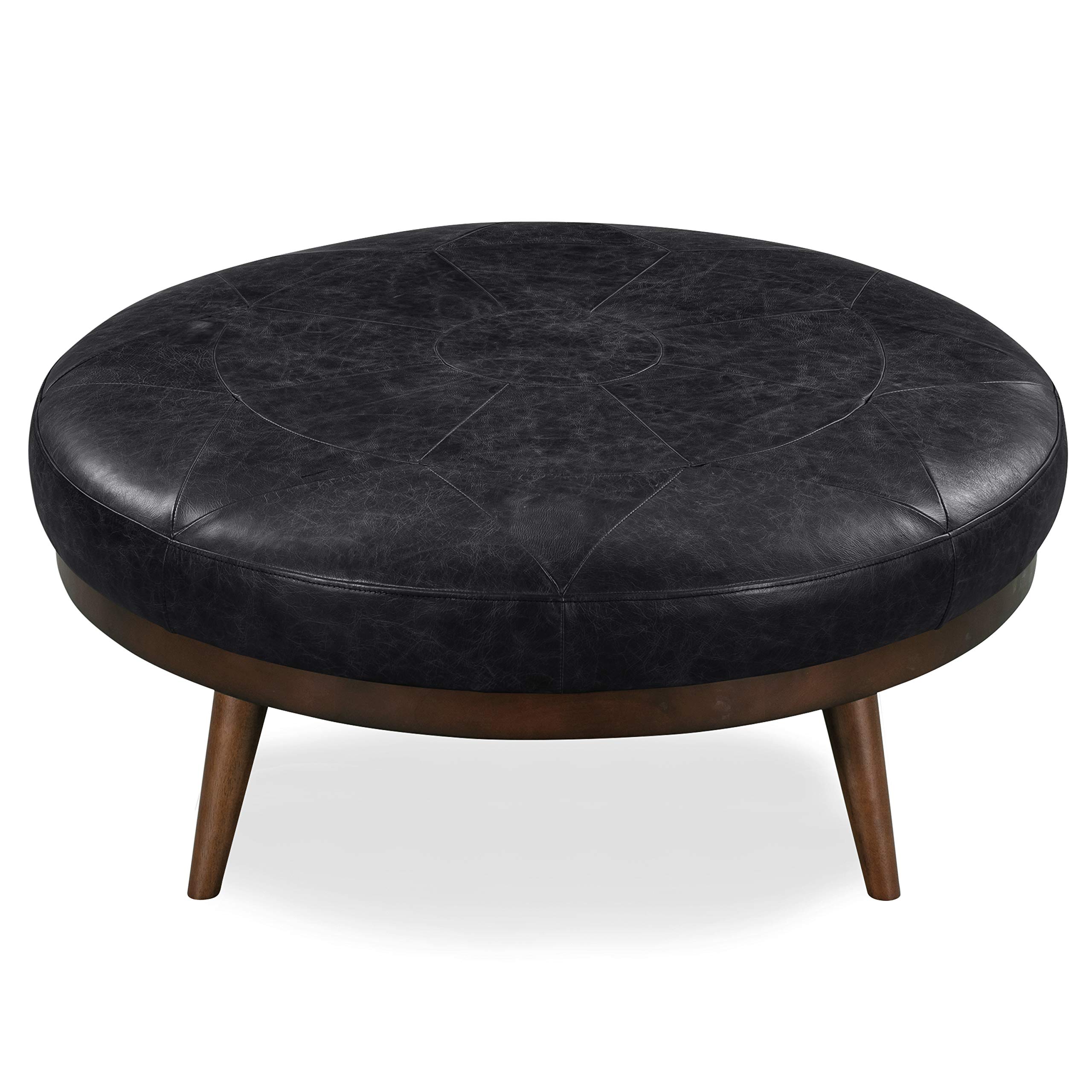 Premium Full-Grain Italian Leather Ottoman - POLY & BARK Gio Ottoman in Onyx Black - Luxurious Footrest & Living Room Accent Piece for Modern Home Decor