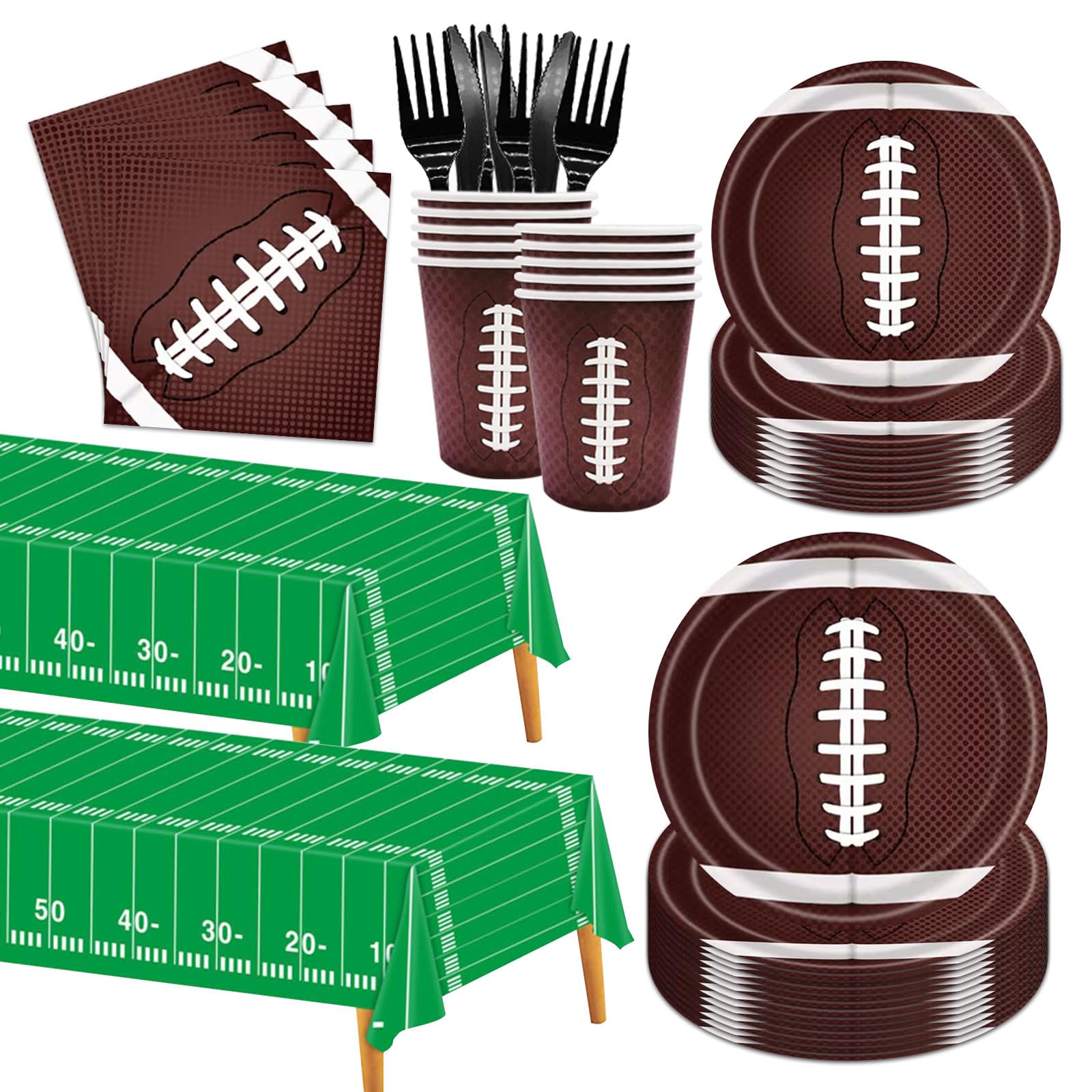 146PCS Football Party Tableware Set - Plates, Napkins, Tablecloth for Super Bowl & Birthday Decorations - Serves 24 Guests - Perfect for Game Day, Tailgating & Sports Themed Parties