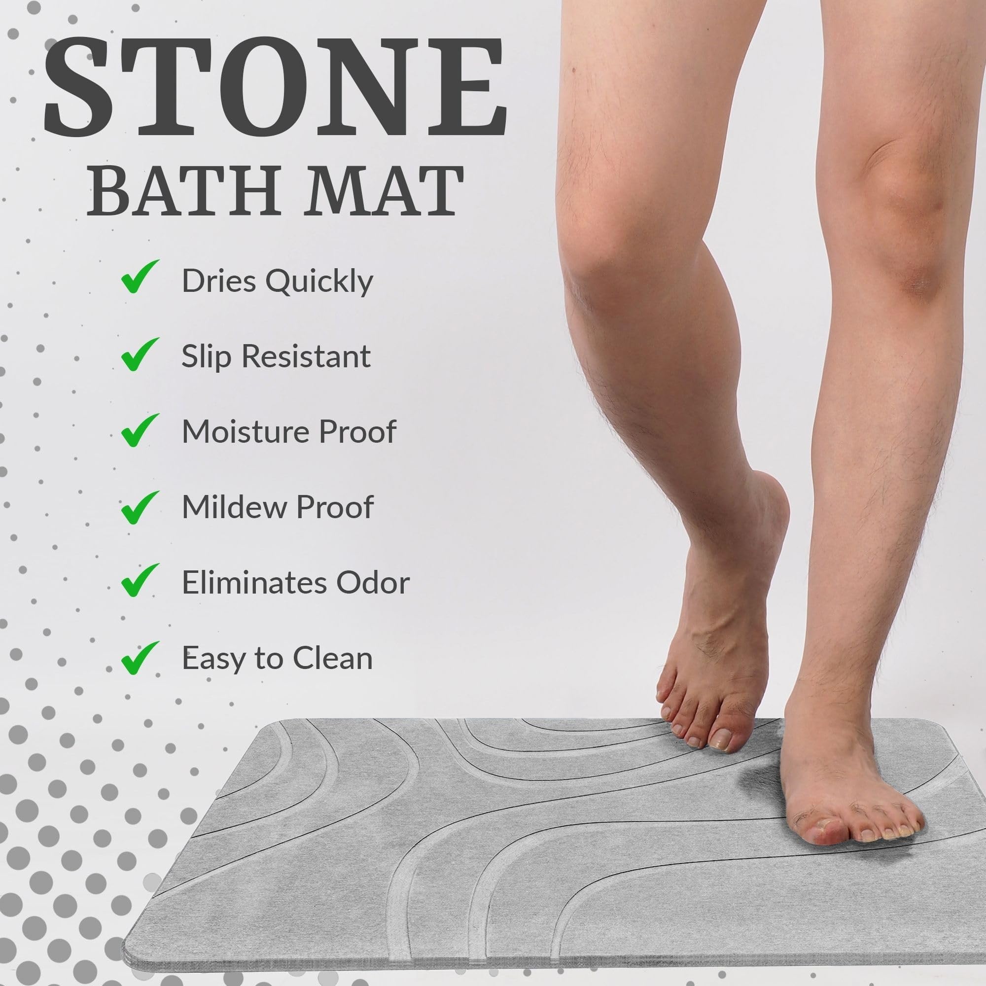 Premium Diatomaceous Earth Bath Mat - Non-Slip Quick Dry Shower Mat, Super Absorbent Stone Bathroom Floor Mat with Modern Natural Design - Easy to Clean (23.5