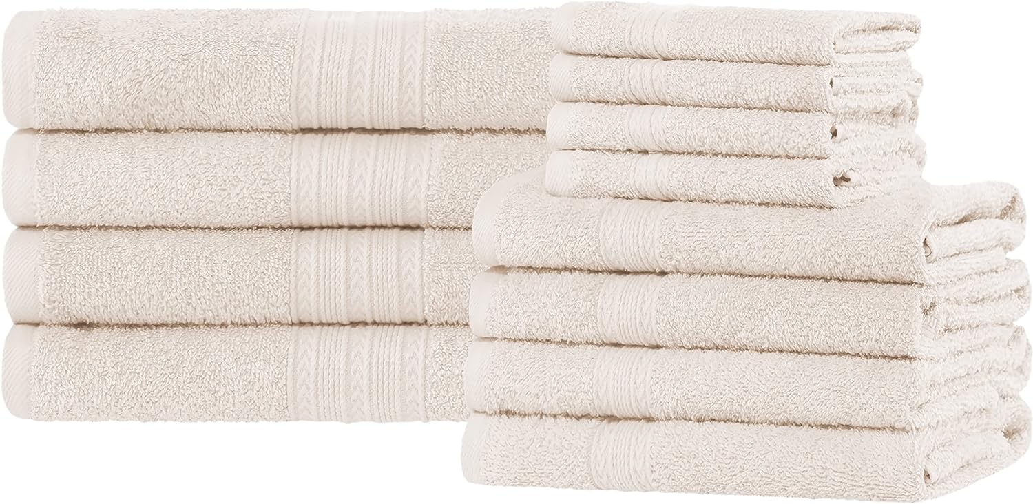 Premium 12-Piece Organic Cotton Towel Set | Soft, Eco-Friendly & Absorbent Bath Towels for Spa, Gym & Home Use