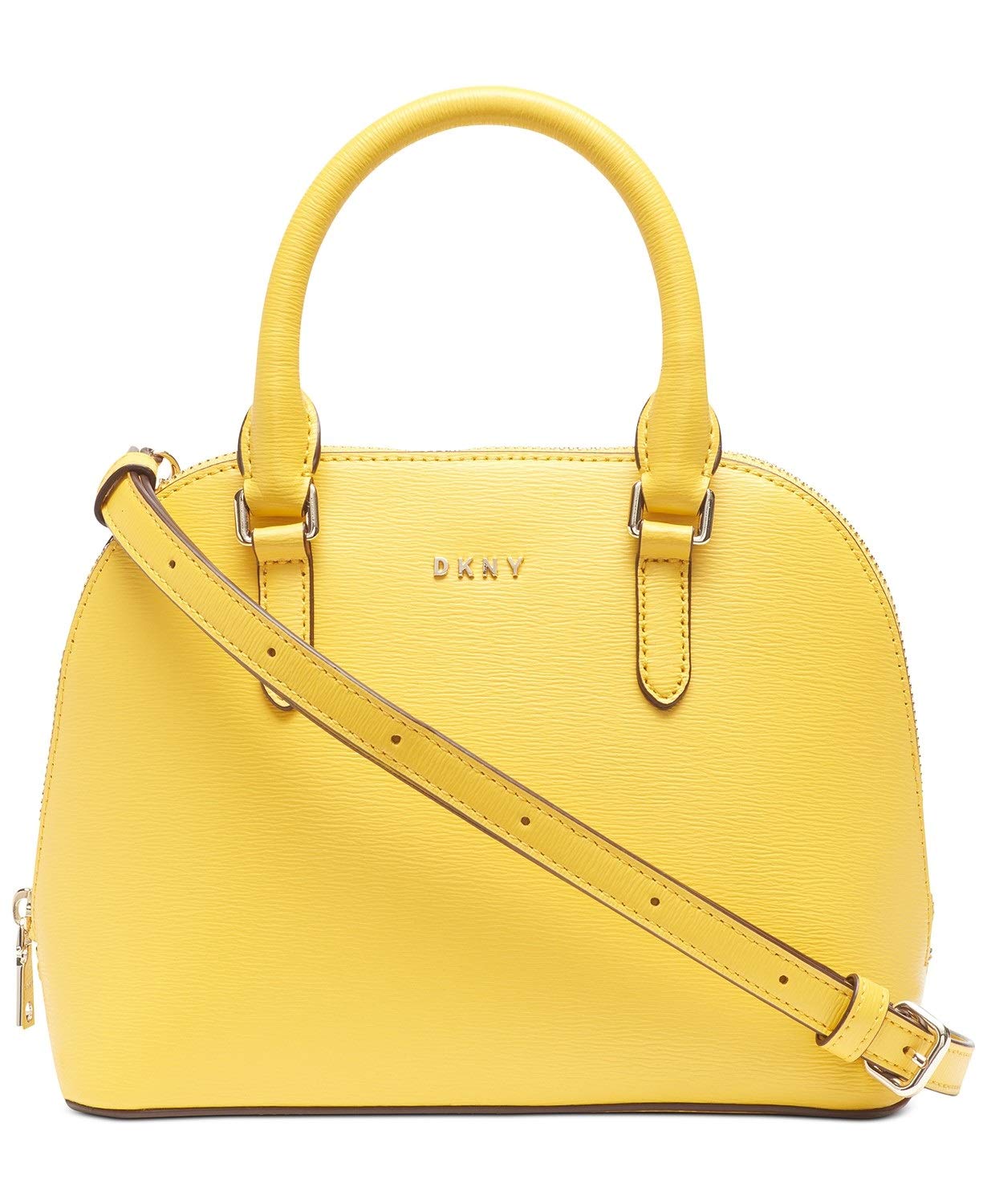 DKNY Bryant Small Dome Leather Satchel Crossbody Bag for Women - Yellow Sun Color, Perfect for Work, Travel & Everyday Use