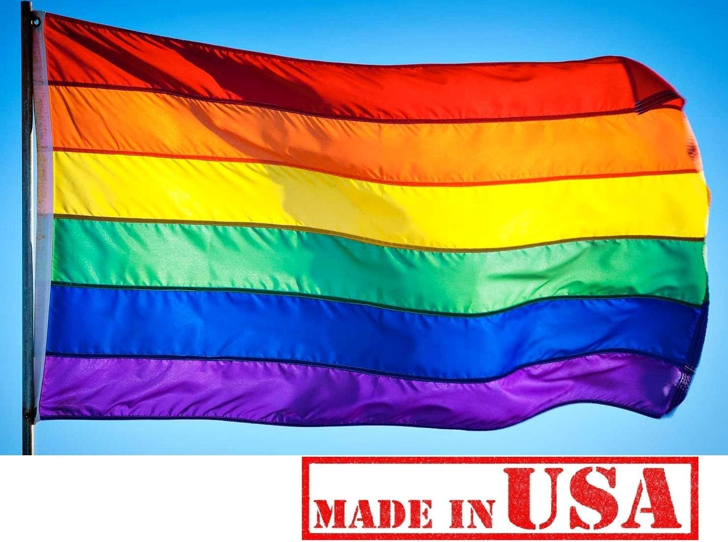 6x10 FT Rainbow Pride Flag - Premium SolarMax Nylon Outdoor Flag - Hand Sewn Stripes - Made in USA - LGBTQ+ Gay Lesbian Bisexual Transgender Flag - Perfect for Parades, Home Decoration & Outdoor Events