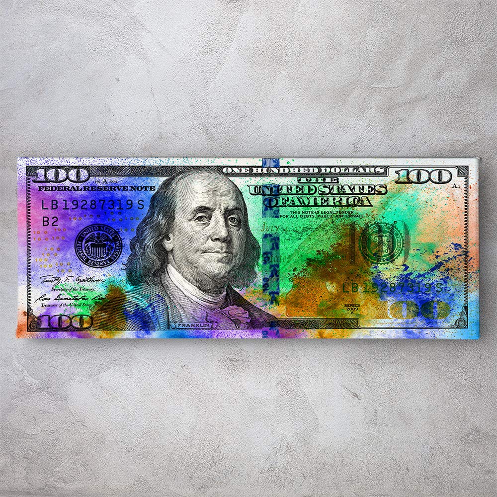 Awesometik 100 Dollar Bill Money Press Design Canvas Print Art - Premium Wall Decor for Home & Office - Made in USA (Almighty) - Perfect for Living Room, Bedroom or Man Cave Decor