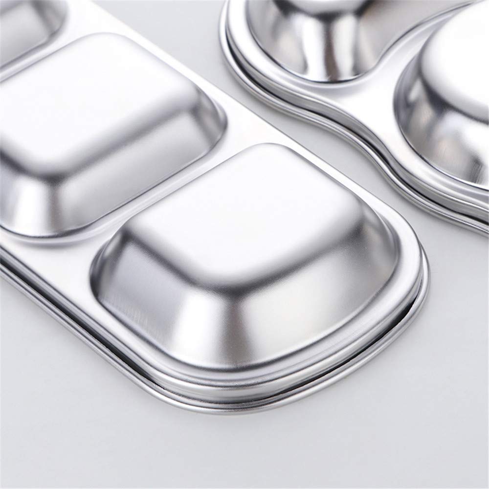 4-Piece Stainless Steel Dipping Sauce Bowls Set - 3-Compartment Appetizer Serving Trays for BBQ, Hot Pot, Sushi, Snacks & Party Plating (Dishwasher Safe, Rainbow Color) - Perfect for Entertaining, Restaurants & Family Gatherings