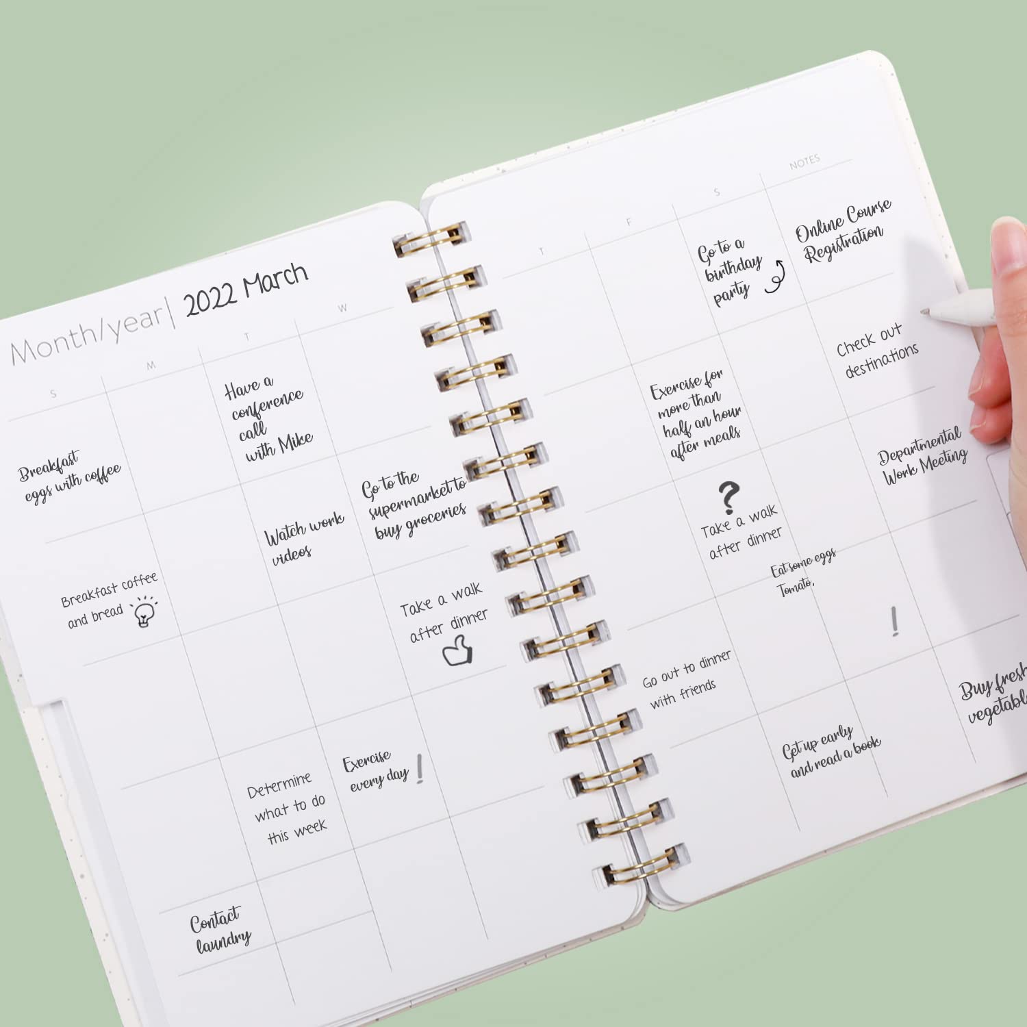 2024-2025 Undated Weekly & Monthly Planner with Tabs, Stickers, Thick Paper - Twin-Wire Binding, 6.1x8.2 Inch Mint Green Academic Planner for Students & Professionals - Perfect for School, Work, and Personal Organization