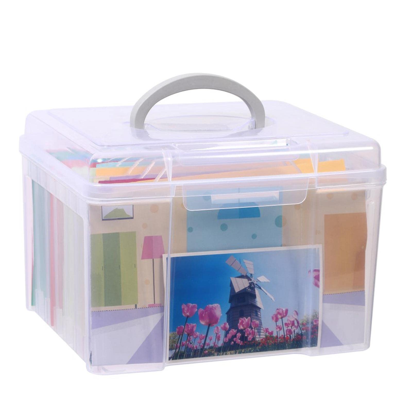 Gralara Photo Organizer Box with Dividers - Scrapbook Photo Storage Solution for Greeting Cards, Pictures & Memories | Perfect for Home Organization, Crafting & Memory Keeping