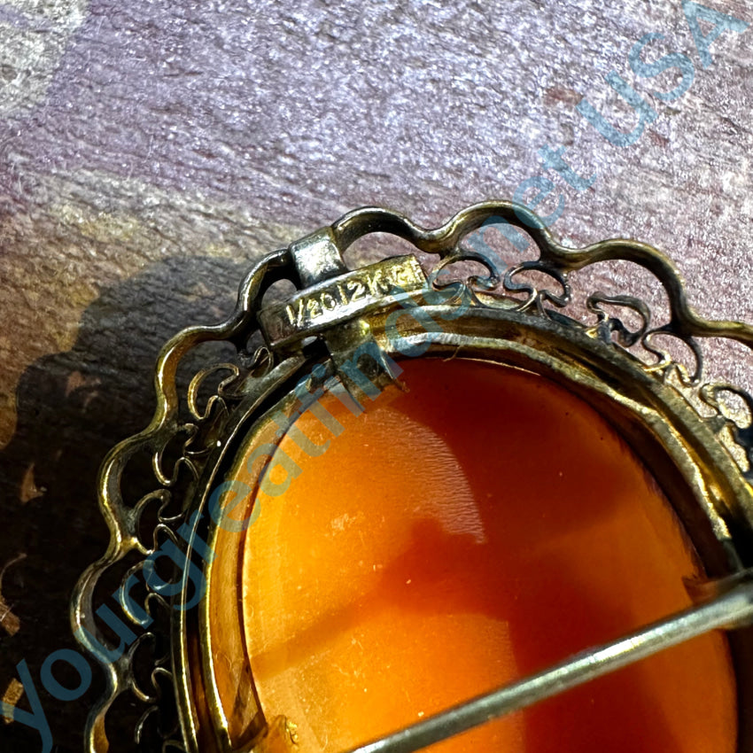 Vintage 1/20 12KT Yellow Gold Carved Shell Cameo Pendant Pin - Elegant Antique Jewelry for Women, Perfect Gift for Mother's Day, Birthday & Special Occasions