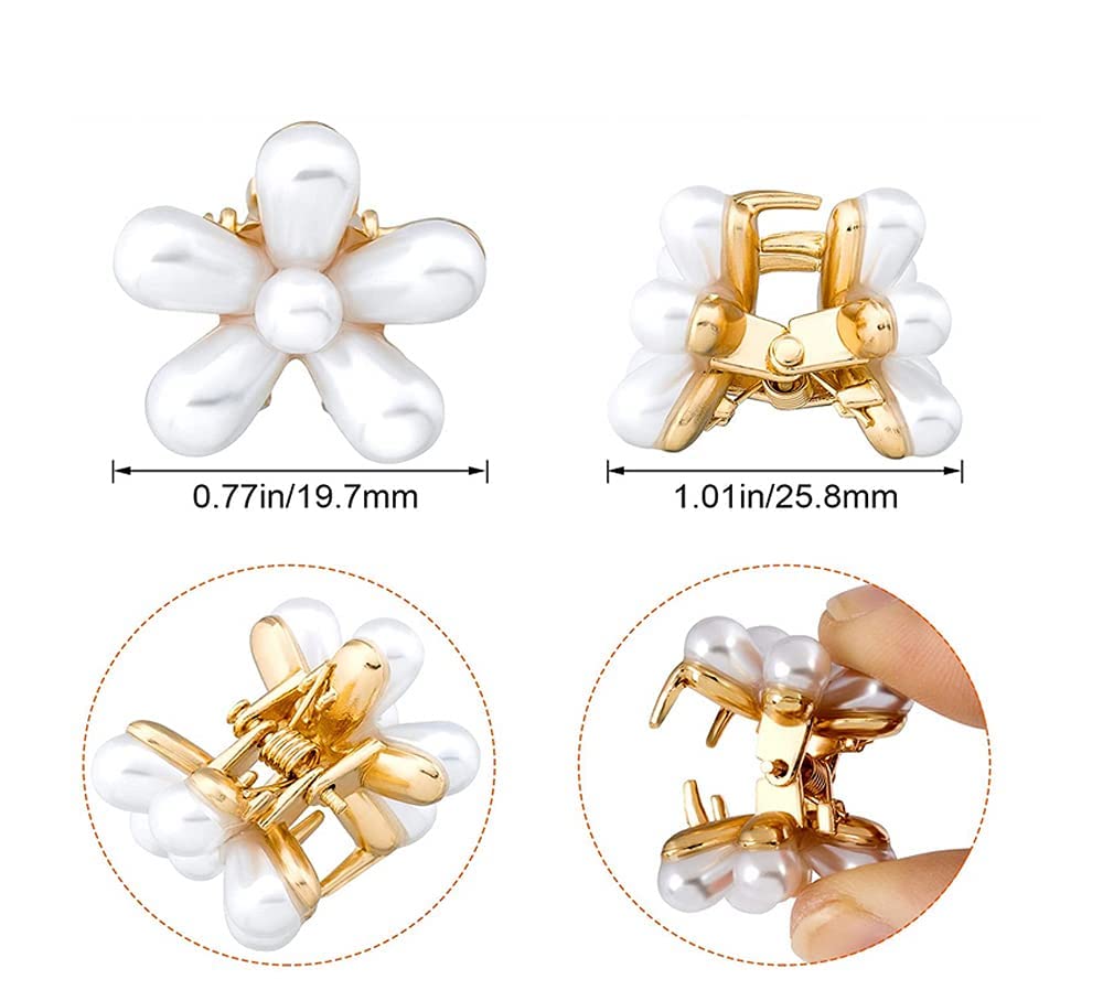 VSAKSH 5-Piece Mini Pearl Hair Claw Clips with Floral Design - Cute Hair Barrettes for Women & Girls | Perfect for School, Parties & Everyday Hairstyles