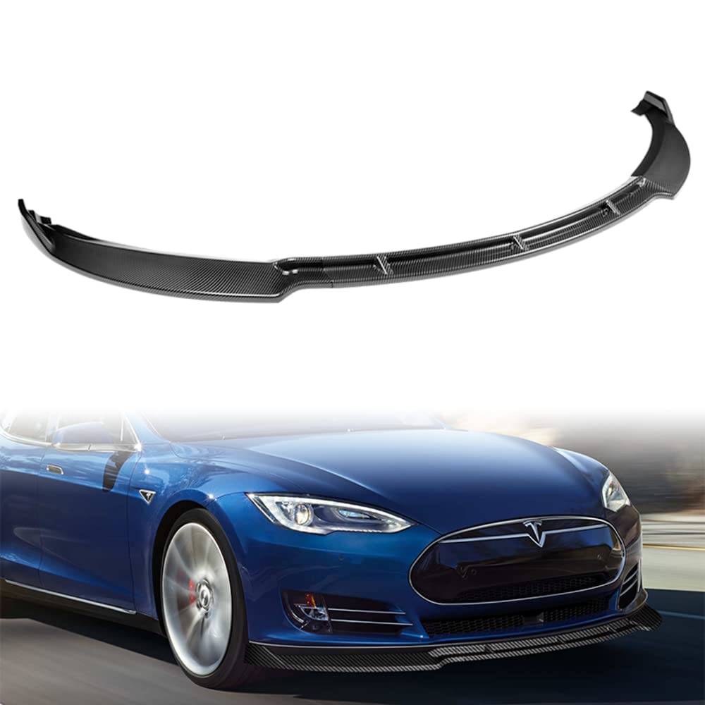 Q1-TECH 9-Piece Front Bumper Body Kit for Tesla Model S 2012-2016 - Lip, Side Skirt Extensions & Diffuser Set - ABS Painted Carbon Fiber Style - Enhance Aerodynamics & Sporty Look - Perfect for Car Enthusiasts & Performance Upgrades