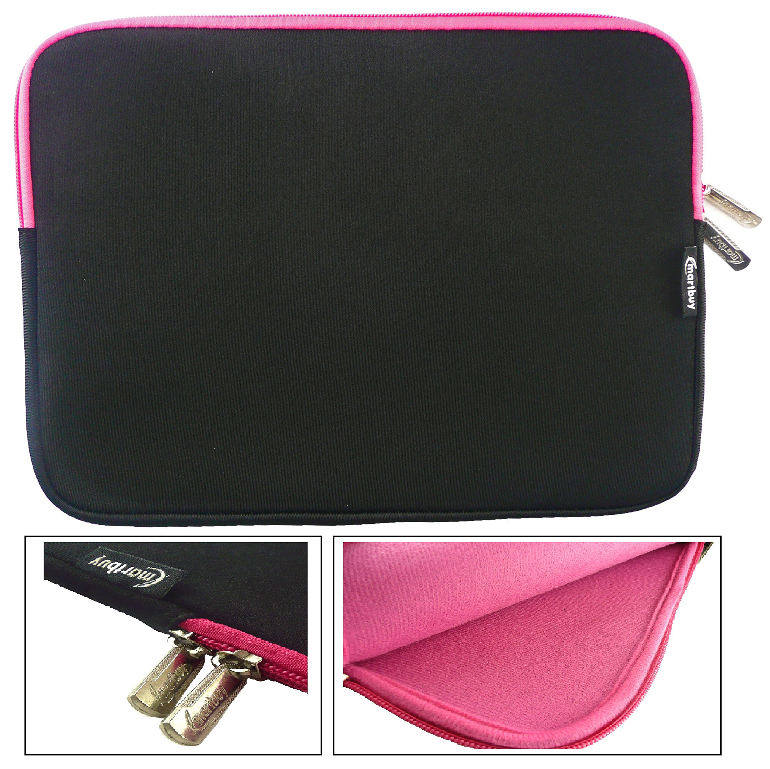 ASUS Transformer Book H100TAM 10.1 Inch Waterproof Neoprene Laptop Sleeve Case - Black/Pink with Zip Closure & Pink Interior (Fits 10-11 Inch Tablets, eReaders, Netbooks) - Perfect for Travel, School & Office Protection