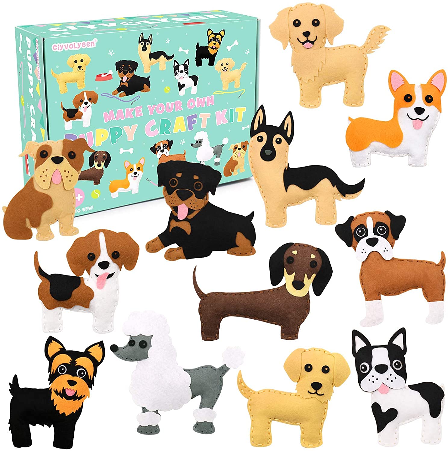 CiyvoLyeen 2 Pack Animal Sewing Craft Kit for Kids - Woodland Animals & Puppy Felt DIY Sewing Kit for Beginners | Fun Educational Activity for Preschoolers & Toddlers | Perfect for Birthday Gifts & Classroom Projects