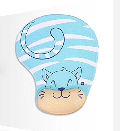 Ergonomic Memory Foam Mouse Pad with Wrist Support - Non-Slip Base, Comfortable Optical Mouse Mat for Computers (Blue Cat Design) - Perfect for Office, Gaming & Long Work Sessions