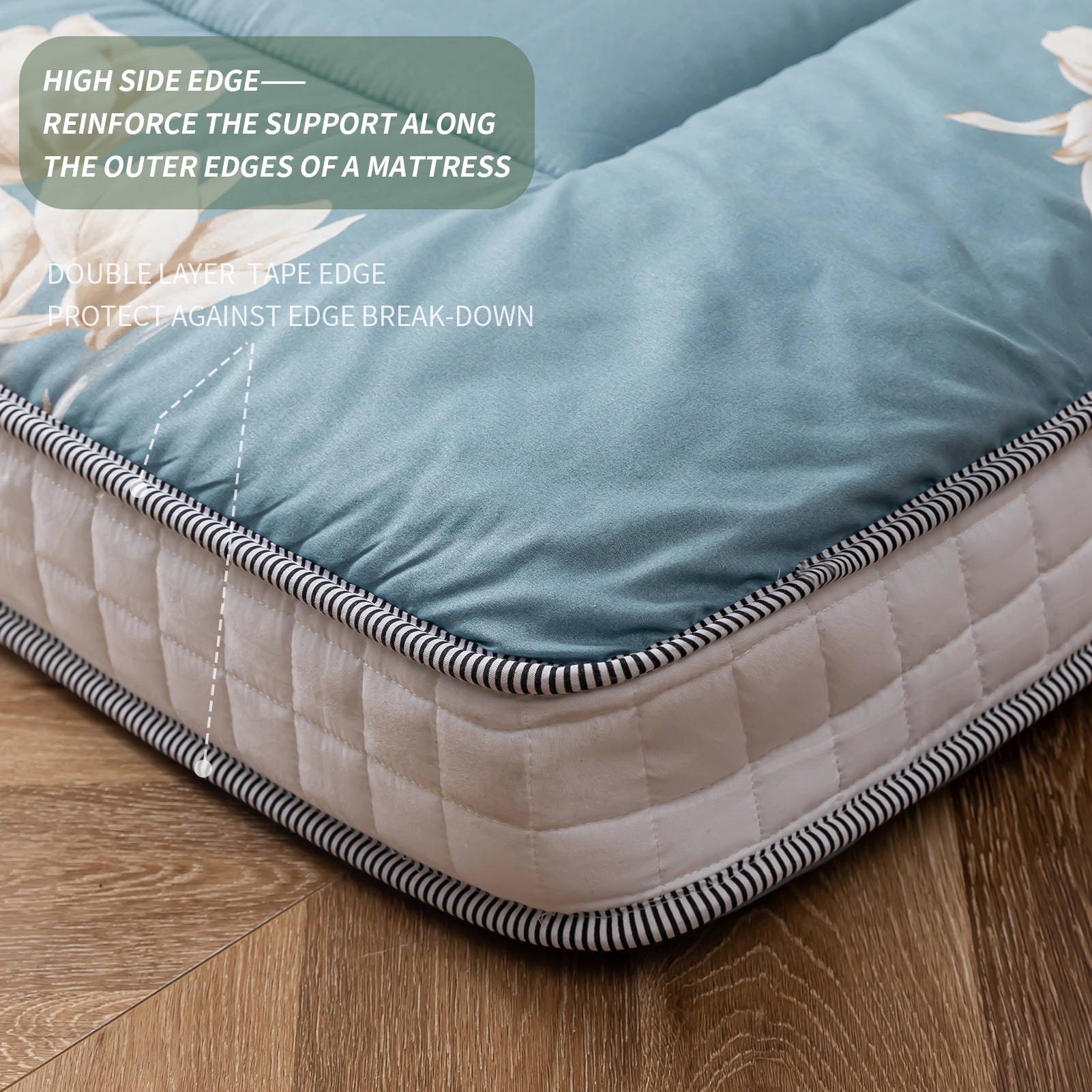 MAXYOYO Padded Japanese Floor Mattress - Floral Printed Futon Mattress & Folding Sleeping Pad for Guest Bed, Camping, Yoga & Meditation | Comfortable Floor Cushion for Small Spaces