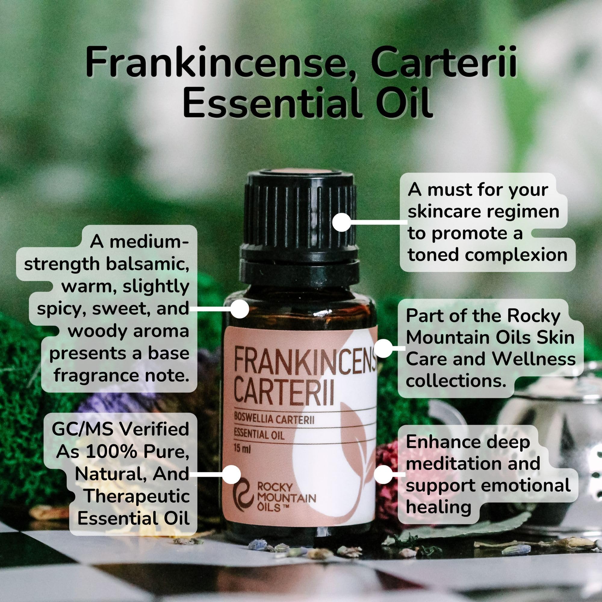 Rocky Mountain Oils Frankincense Carterii Essential Oil 15ml - 100% Pure Therapeutic Grade for Aromatherapy, Diffuser & Massage | Stress Relief & Meditation Aid
