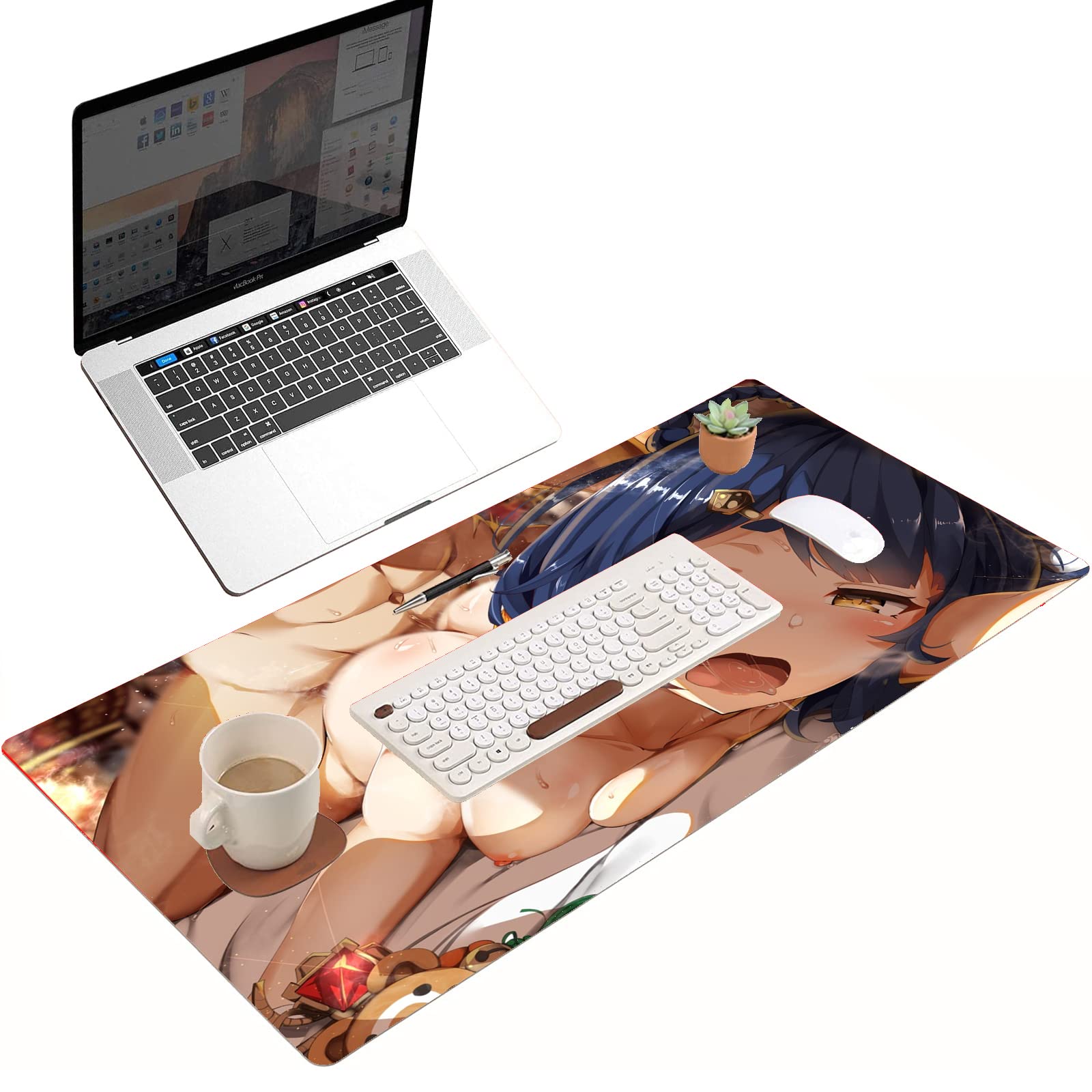 Anime Gaming Mouse Pad - Large 27.55x12 Inch Non-Slip Surface with Locking Edge for PC, Laptop & Computer - Waterproof Desk Mat for Office, Gaming & Work - Cute Anime Girl Design