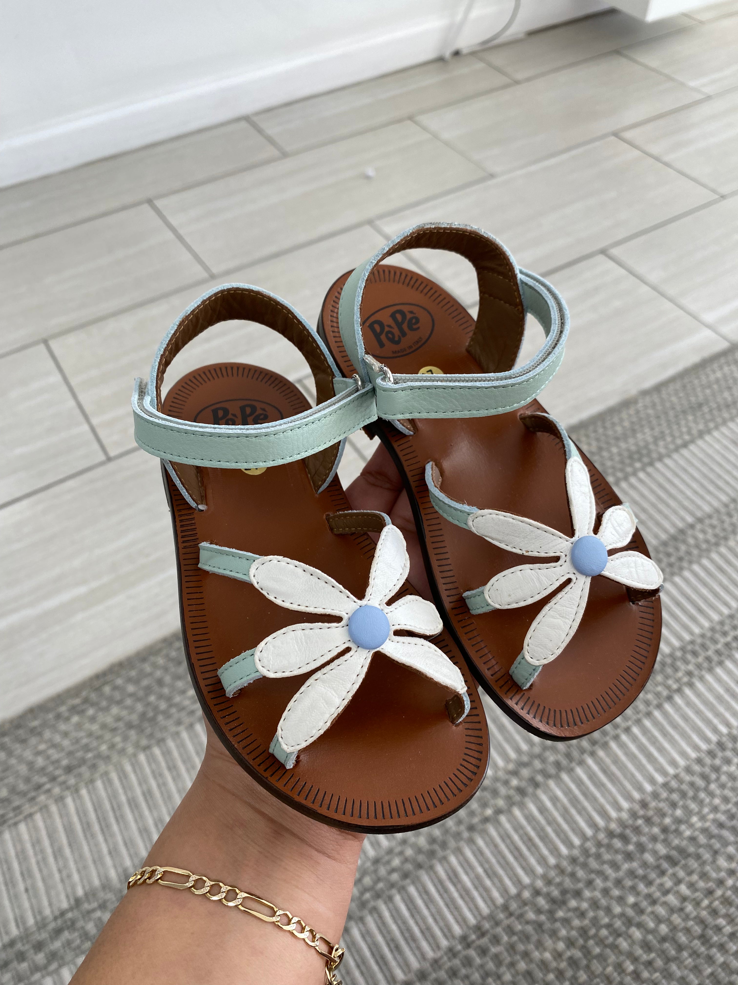 Pepe Mint Flower Velcro Sandals for Women - Comfortable Summer Beach Slides with Adjustable Straps | Perfect for Poolside, Vacation, and Casual Outings