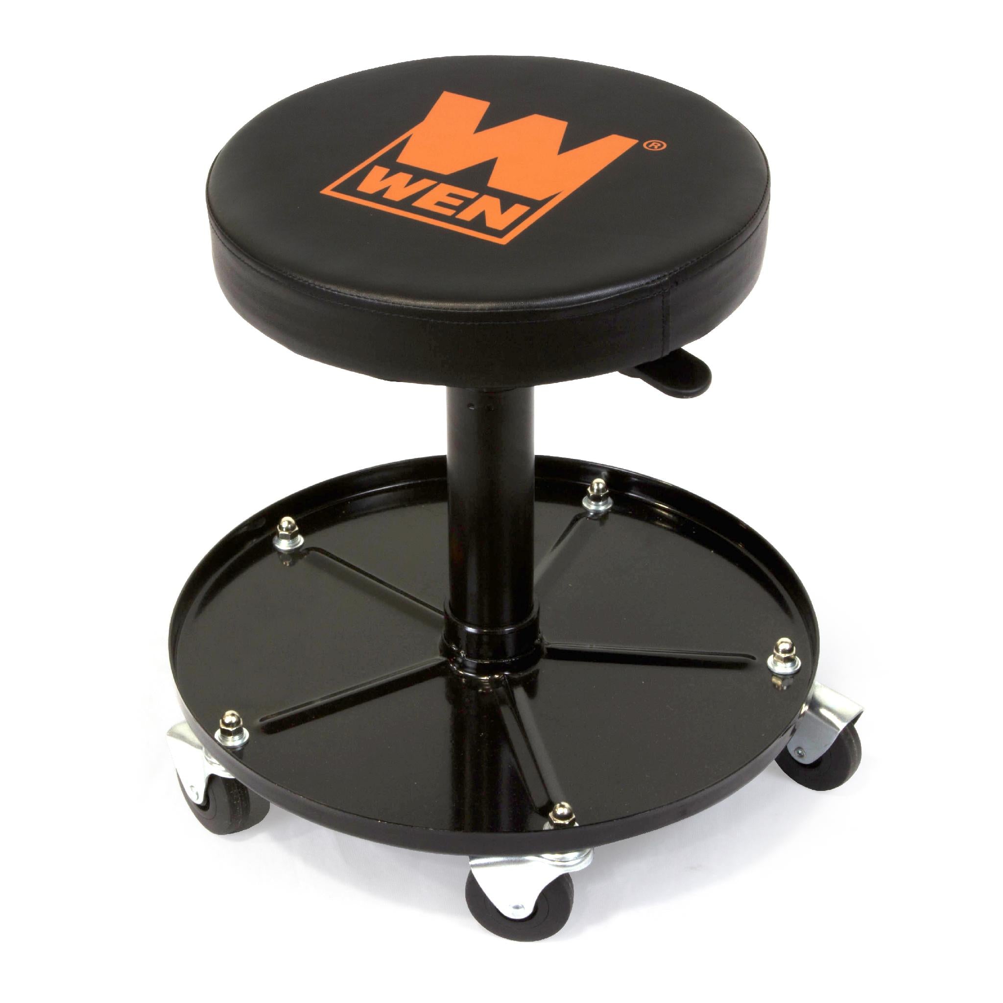 WEN 73012T 300 lb Capacity Pneumatic Rolling Mechanic Stool - Adjustable Shop Stool for Garage, Workshop & Auto Repair | Heavy Duty Swivel Seat with Wheels