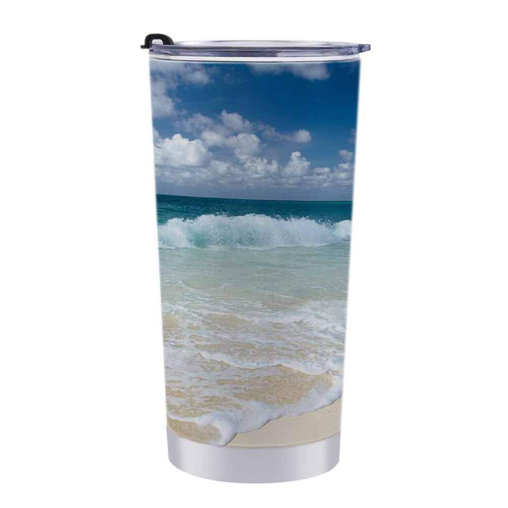 Vacuum Insulated Stainless Steel Travel Mug 20oz - Beach Waves Coastal Theme Double Wall Tumbler with Lid | Keeps Coffee Hot or Cold for Hours | Perfect for Commuting, Camping, and Beach Vacations
