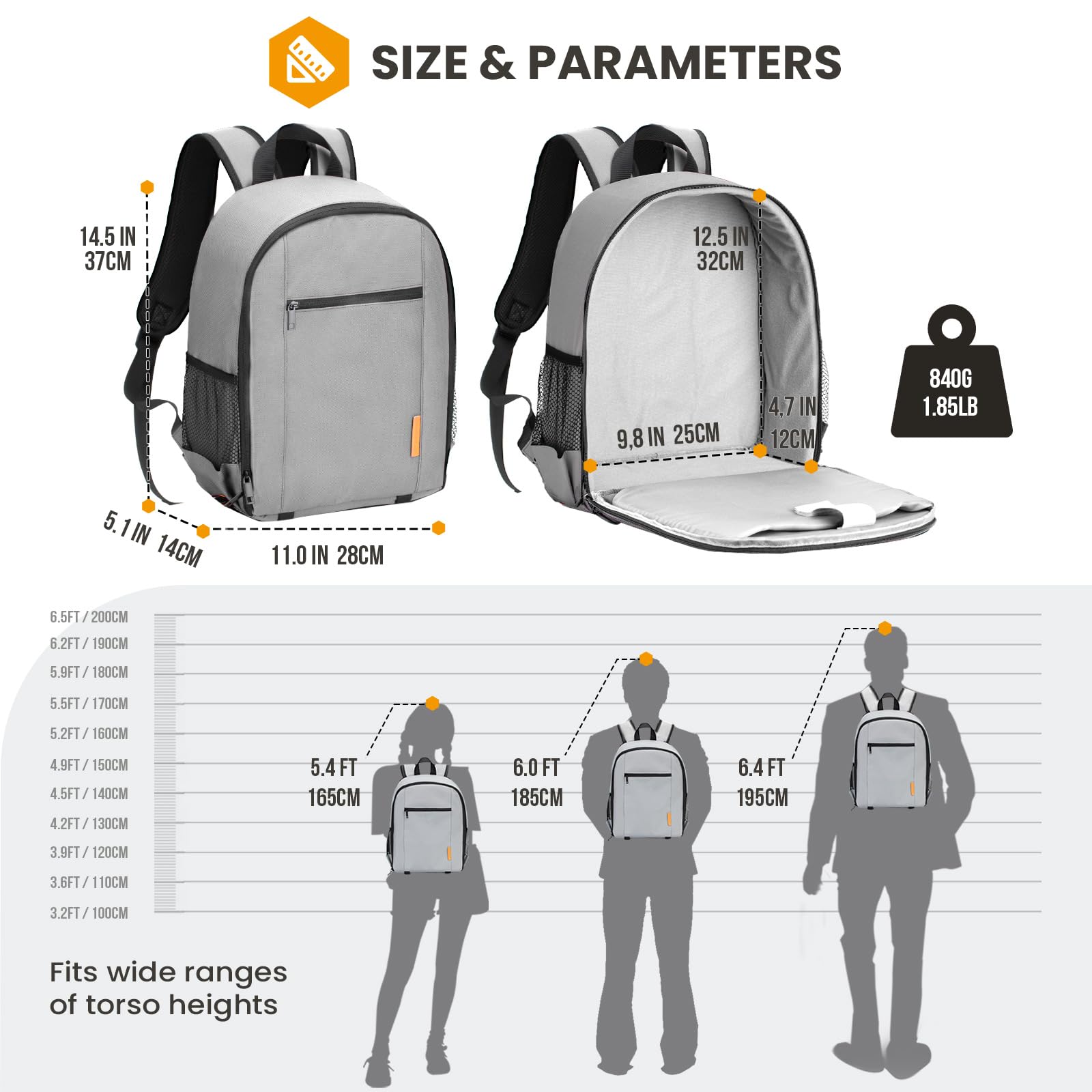 Professional Camera Backpack for Photographers - Waterproof DSLR Camera Bag with Laptop Compartment & Rain Cover, Fits Camera, Lens & Tripod (Grey, TB-S) - Perfect for Travel, Hiking & Outdoor Photography