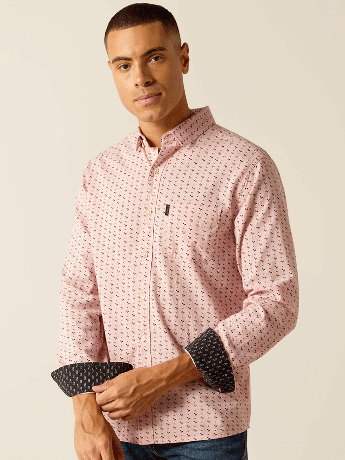 Ariat Men's Marshall Stretch Modern Fit Shirt - Comfortable Western Style Button Down Shirt for Cowboy, Ranch Work & Casual Wear - Rose Color