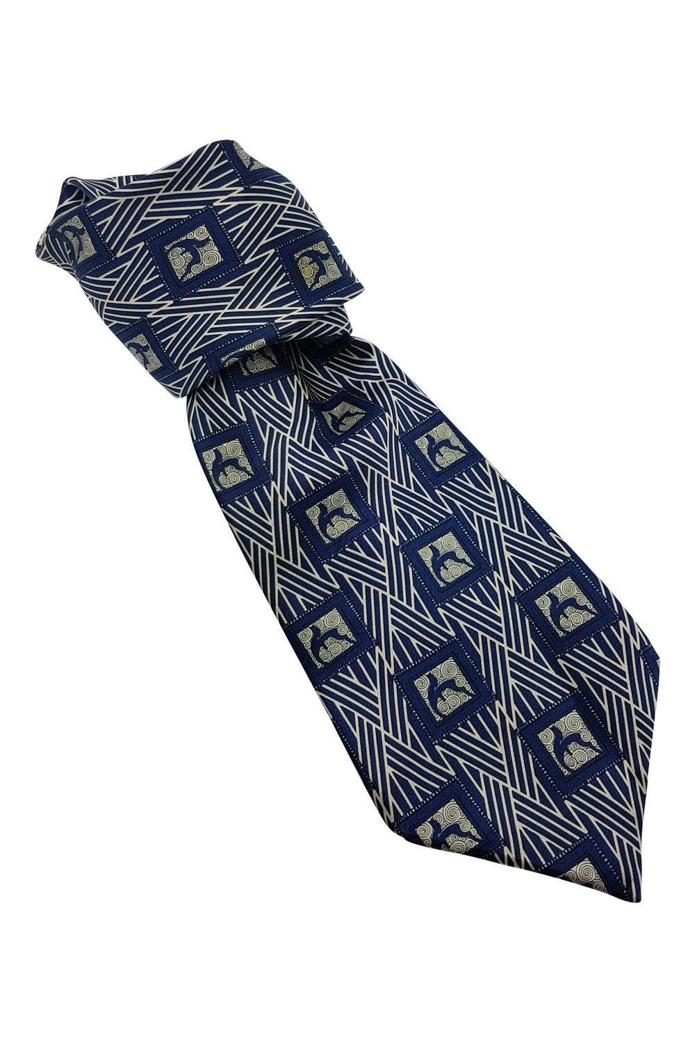 LANVIN Blue 100% Silk Geometric Print Classic Length Designer Tie (58