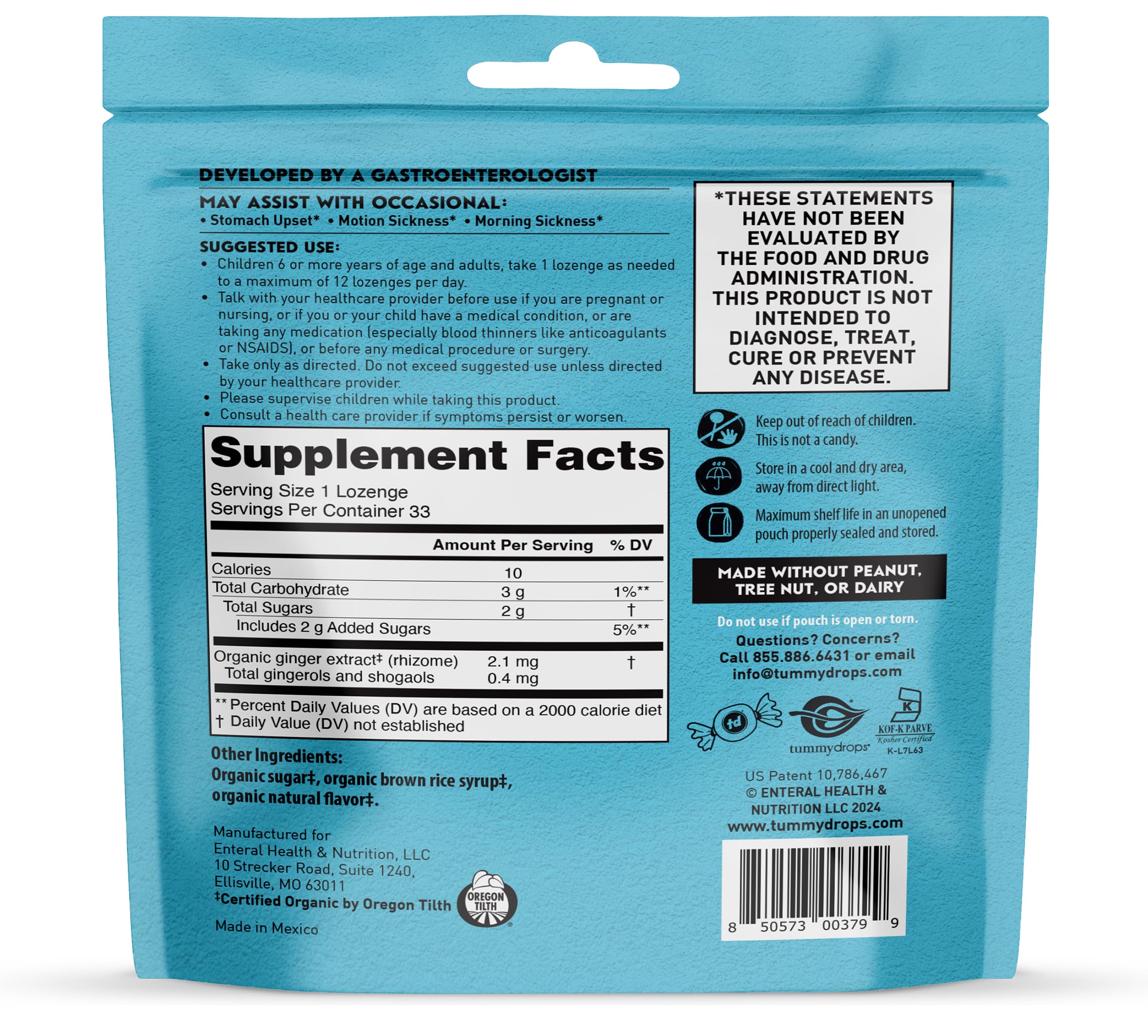 Organic Ginger Lozenges for Digestion - USDA Certified, Gluten Free & Vegan Butterscotch Ginger Flavor Tummydrops (33 Count) - Perfect for Travel, Motion Sickness & Upset Stomach Relief