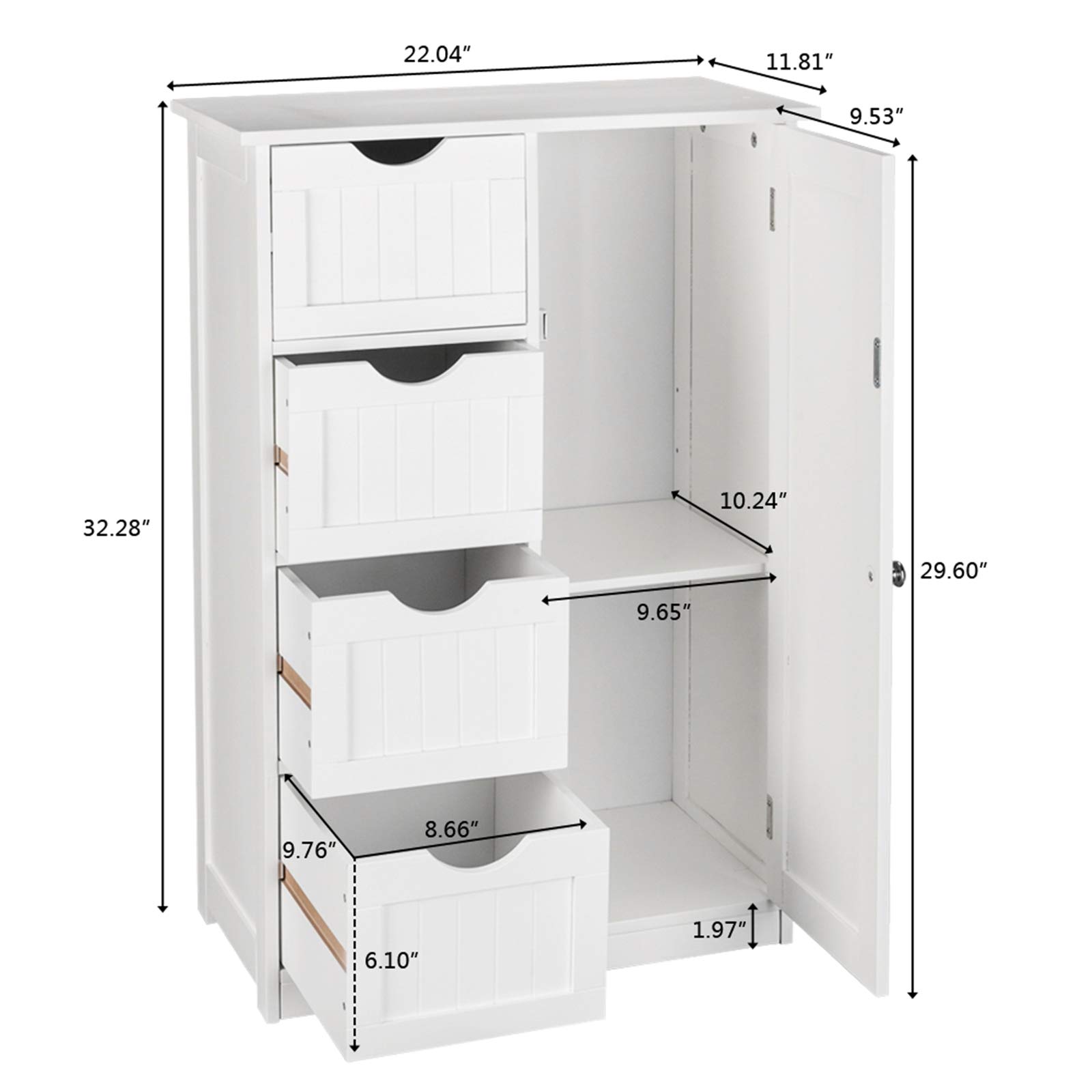 4-Drawer Wooden Bathroom Storage Cabinet with Adjustable Shelf - Free Standing Floor Organizer for Bathroom, Living Room & Kitchen - Perfect for Towel Storage, Toiletries Organization & Home Decor