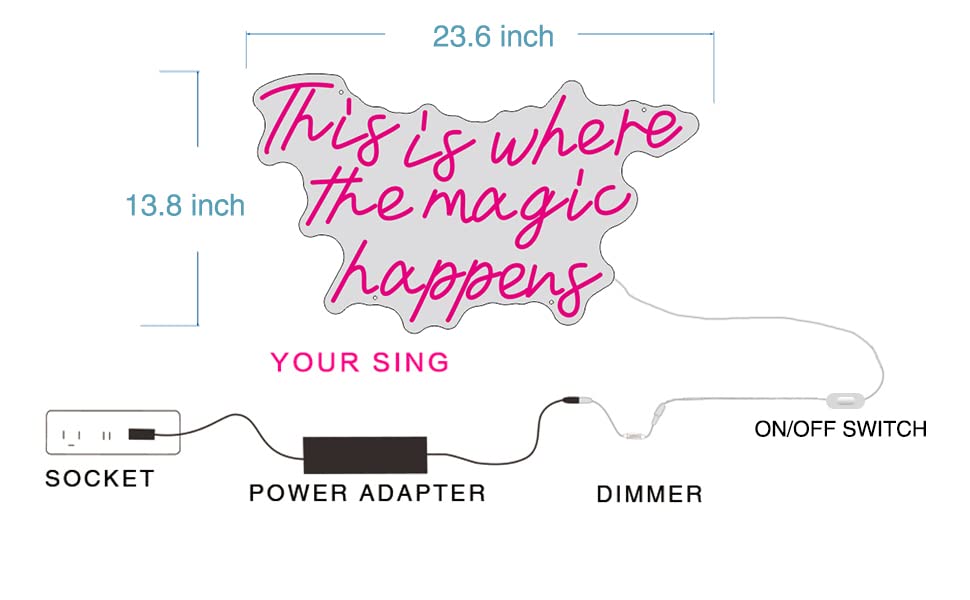 Pink LED Neon Sign - 'This is Where the Magic Happens' Wall Art (23.6