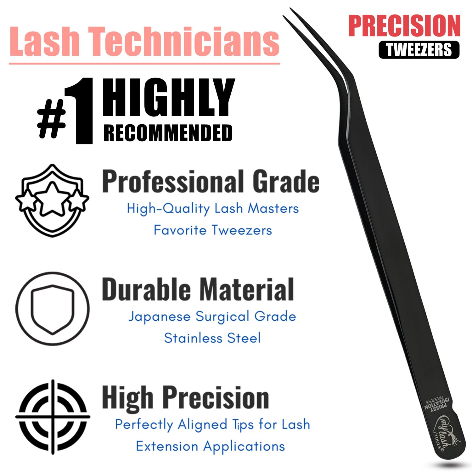 Premium Japanese Stainless Steel Eyelash Extension Tweezers - My Lash Tools Isolation Tweezers for Individual & Classic Lashes, Lightweight Precision Lash Tweezers (1pc, Black) - Perfect for Salon Professionals & DIY Lash Artists at Home