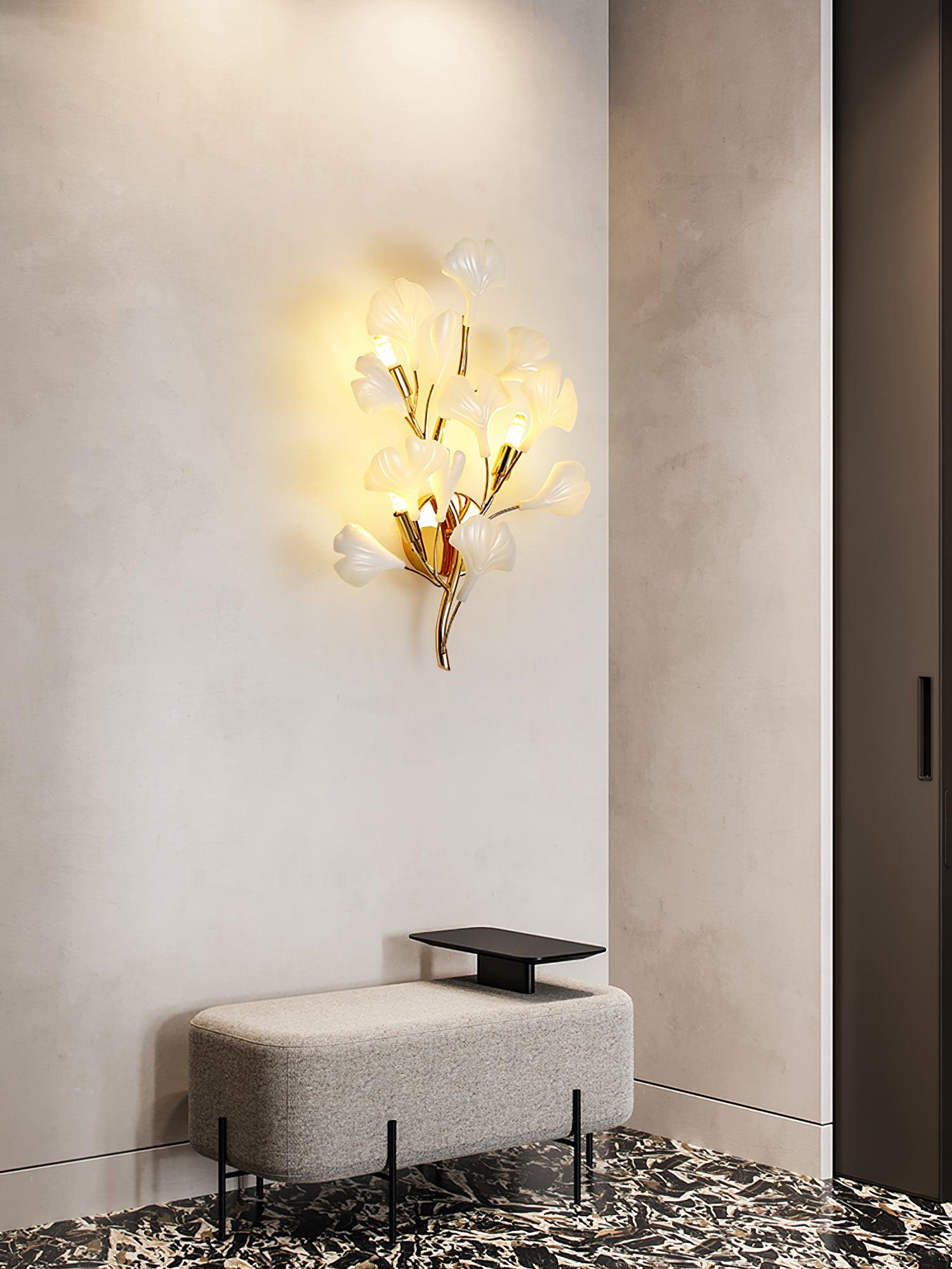 Ginkgo Leaf Wall Lamp - Modern LED Sconce Light Fixture for Bedroom, Living Room, and Hallway Decor | Energy-Efficient Home Lighting Solution