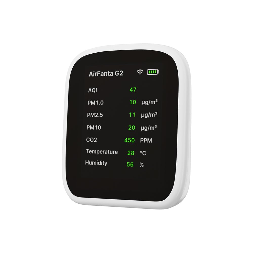 G2 Air Quality Monitor - Wireless Indoor Air Detector for Home, Office & School | Real-time PM2.5/PM10, CO2, Temperature & Humidity Tracking | Portable Battery-Powered with TFT Screen & Smart App | Perfect for Classrooms, Workplaces & Baby Rooms