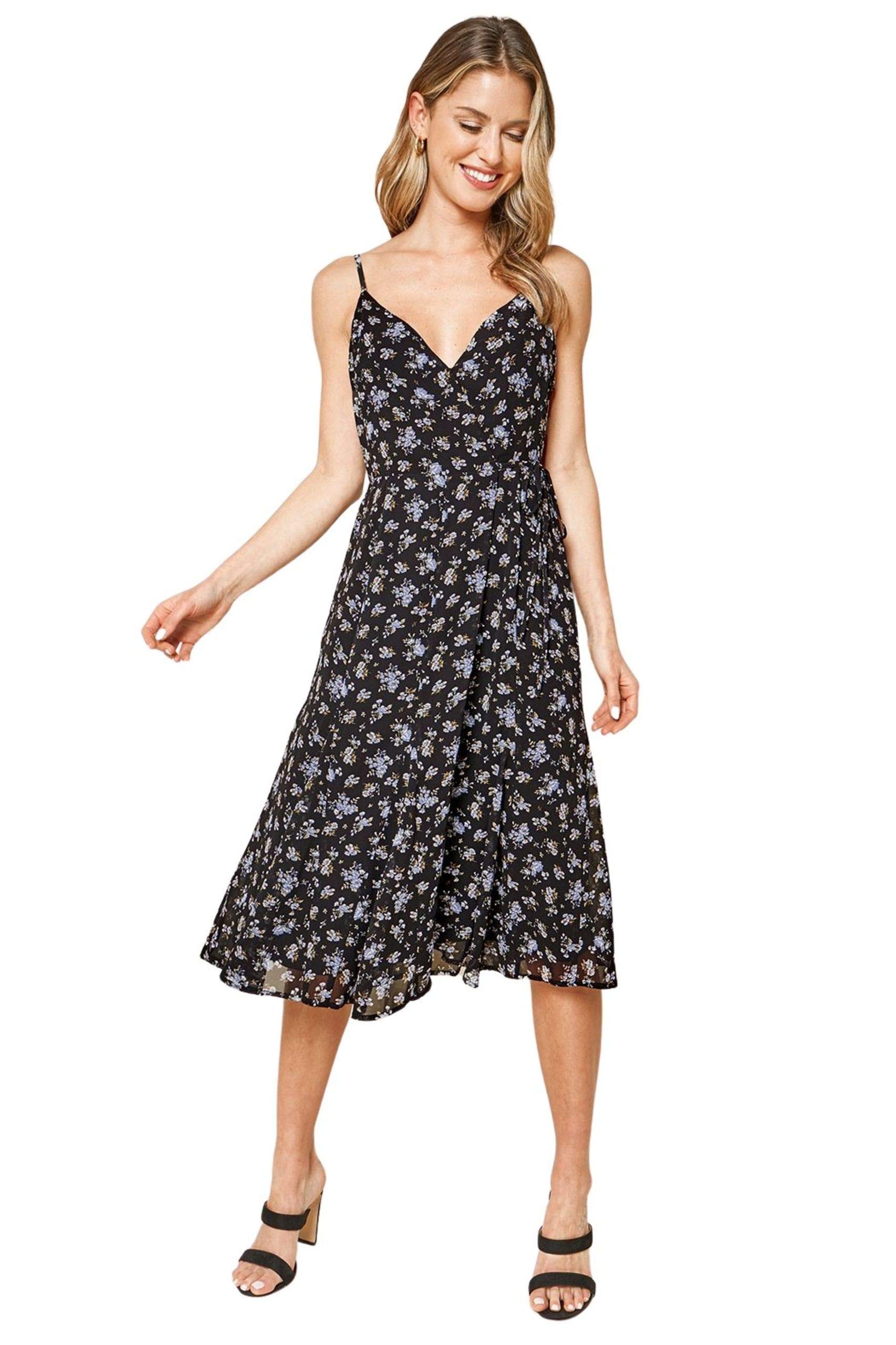 Elegant Sugar Lips Women's Tiri Floral Midi Wrap Dress - Flowy Summer Dress for Beach, Party & Date Night