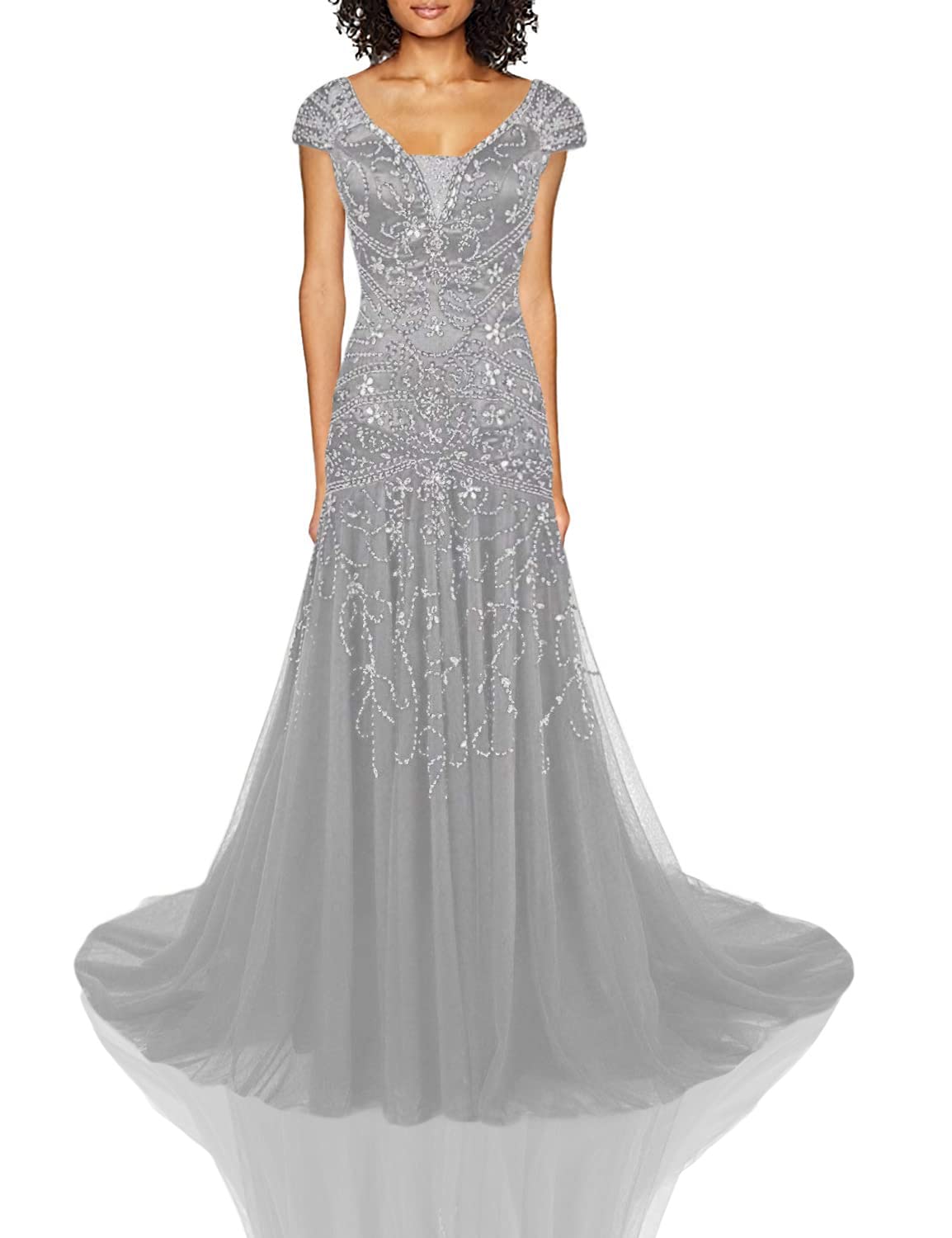 Elegant Long Mermaid Wedding Dress with Cap Sleeves & Beaded Embroidery - Perfect for Brides, Prom & Mother of The Bride - Ideal for Formal Events, Evening Galas & Special Occasions
