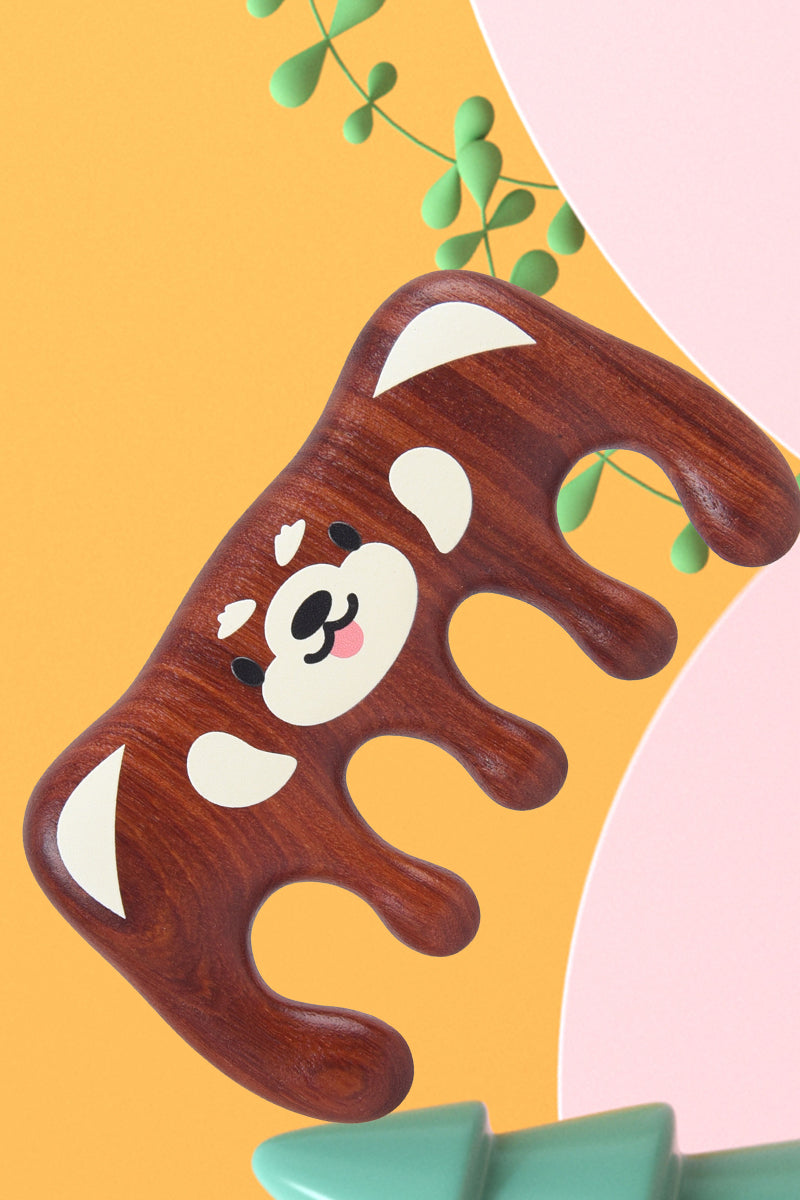 Hand Painted Bear Wood Scalp Massager - Relaxing Head & Scalp Massage Tool for Stress Relief - Perfect for Home, Office & Spa Use