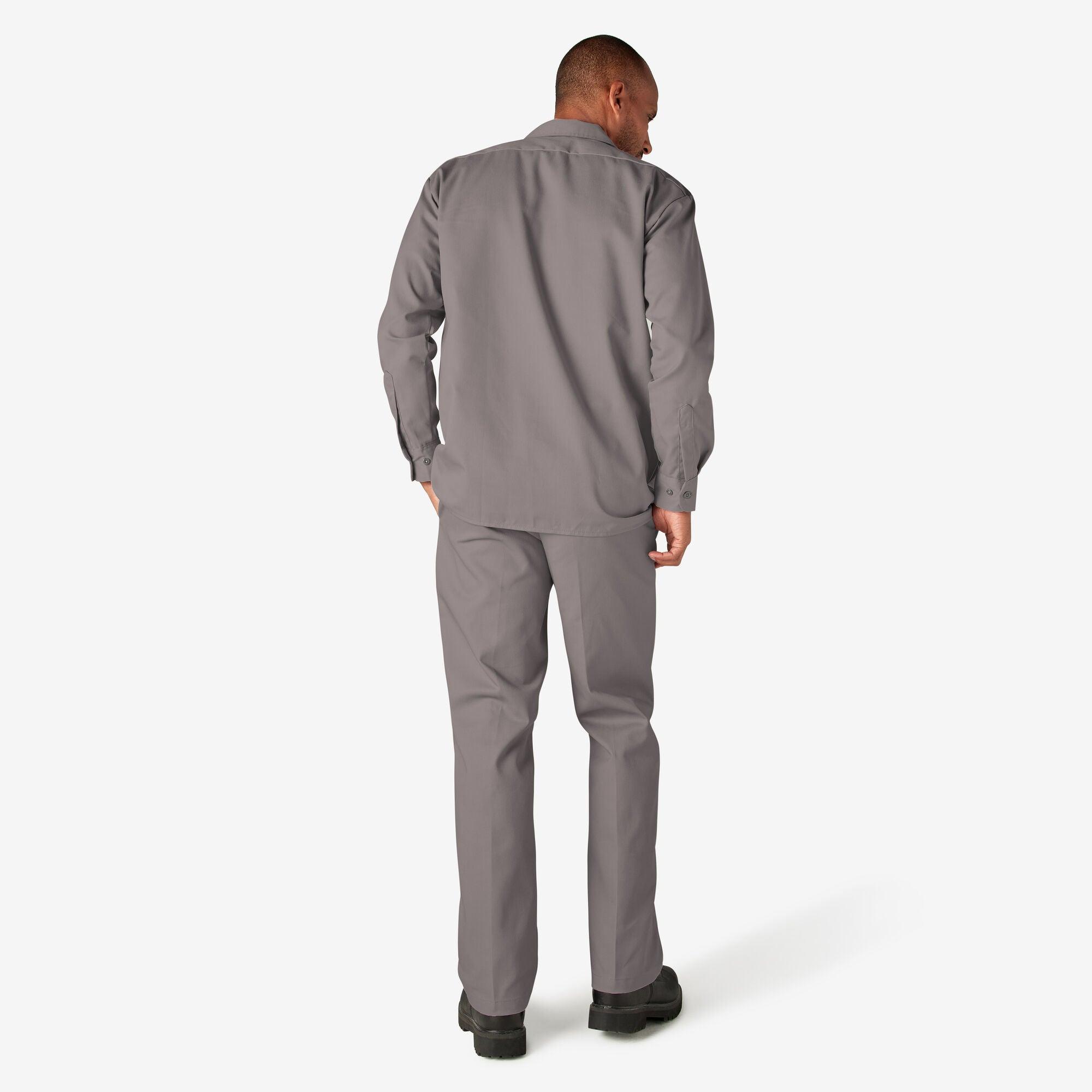 Men's Long Sleeve Work Shirt - Durable Silver Button Down Shirt for Construction, Mechanics & Outdoor Work | Professional Workwear for Men