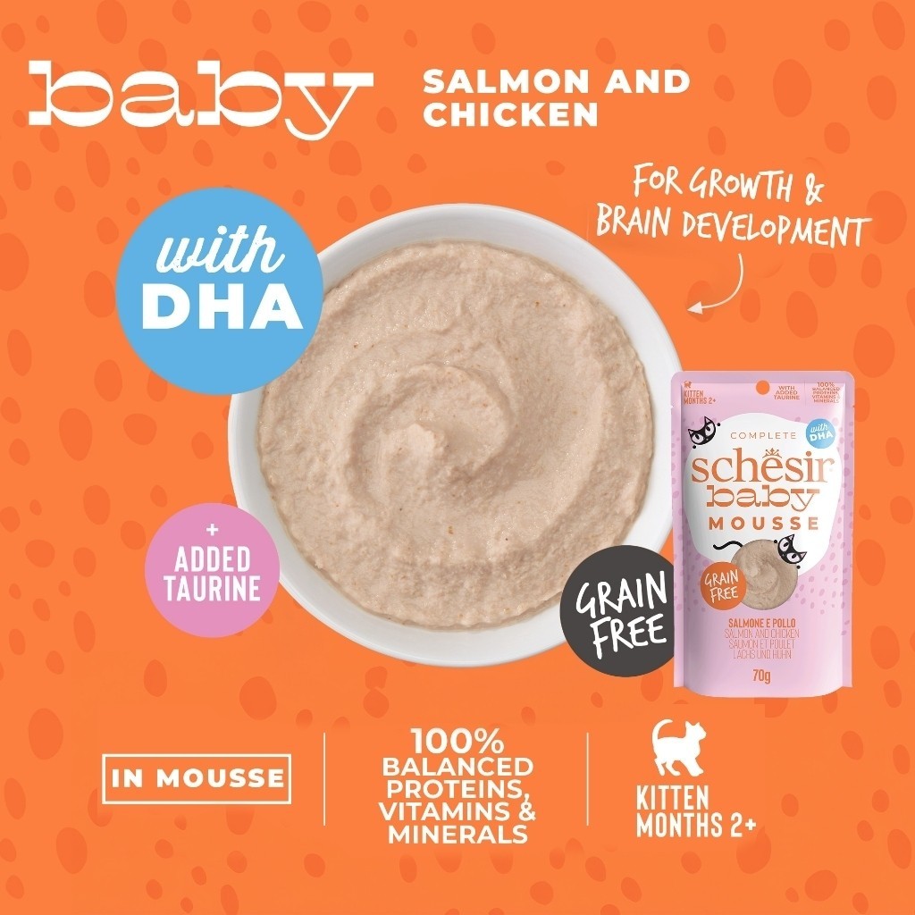 Schesir Grain-Free Kitten Wet Food - Complete & Balanced Nutrition with Wholefood Fillet & Velvet Mousse (70g) - Perfect for Growing Kittens and Picky Eaters