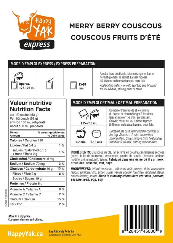Happy Yak Merry Berry Couscous - Organic Whole Grain Couscous with Berries | Perfect for Salads, Meal Prep & Healthy Side Dishes