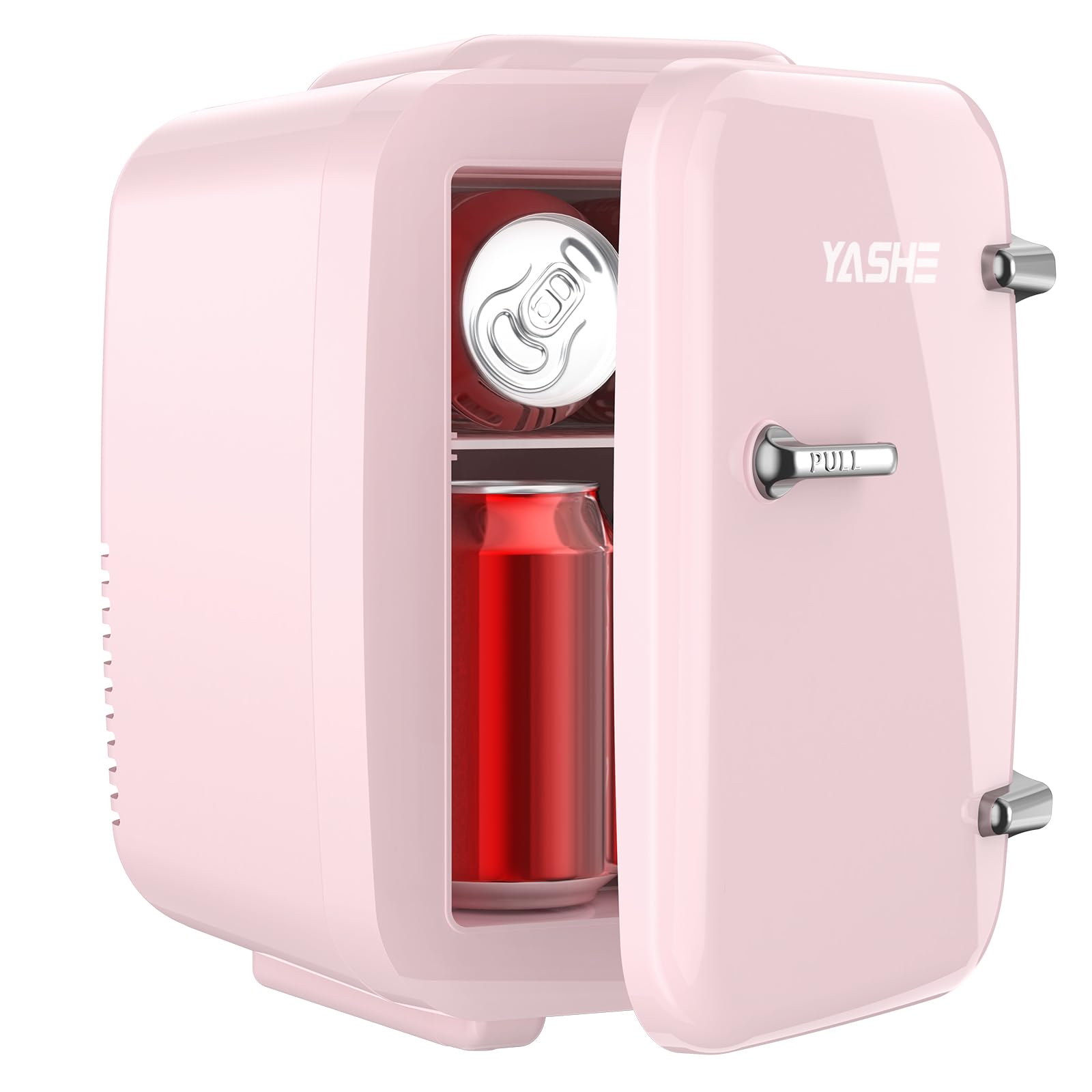 YASHE 4L/6 Can Mini Fridge - Compact Thermoelectric Cooler & Warmer for Skincare, Drinks (110V AC/12V DC) - Perfect for Office, Dorm, Bedroom, Car - Pink Portable Refrigerator for Beauty Products & Beverages