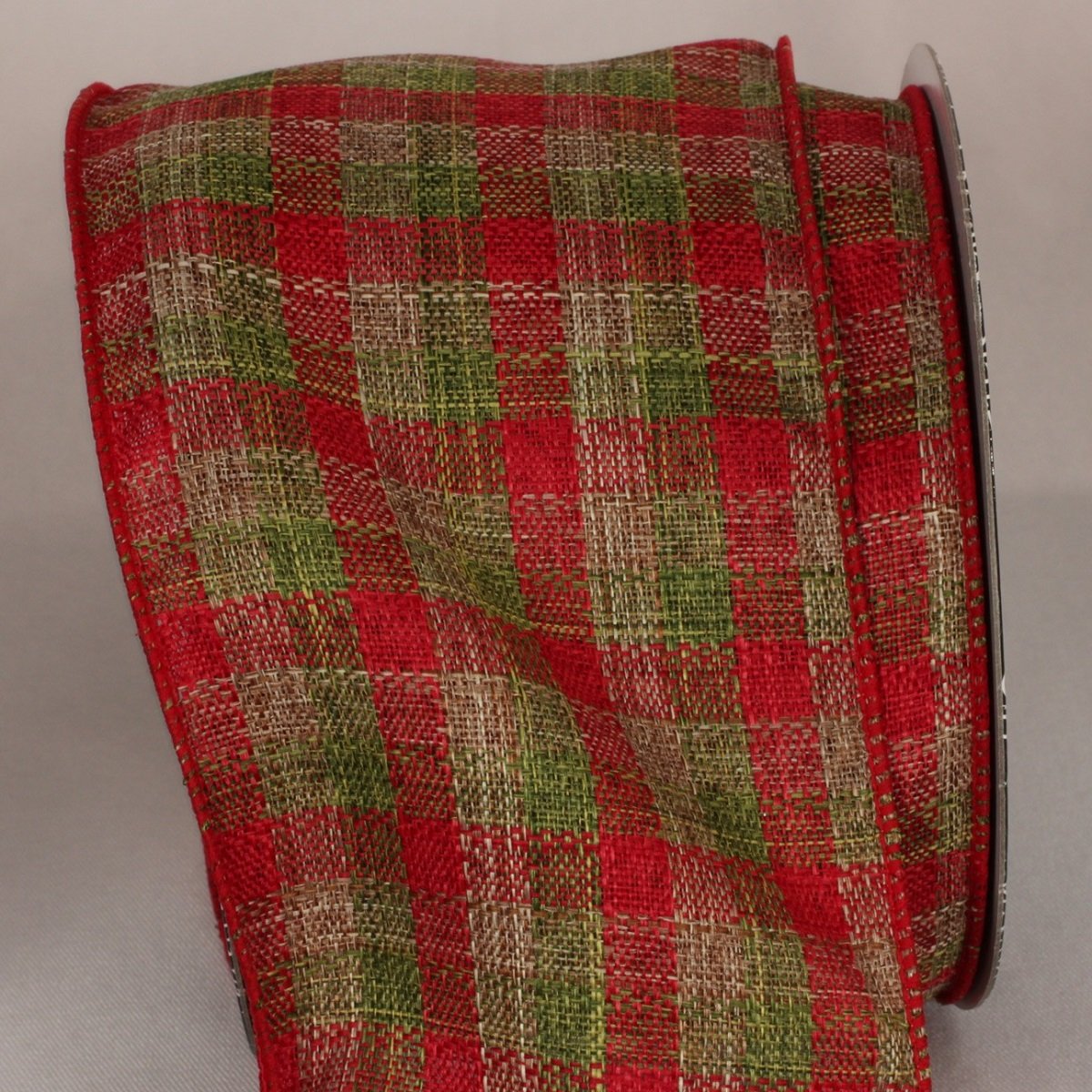 The Ribbon People Cherry Red, Lime Green & Ivory White Plaid Wired Craft Ribbon - 4 Inch x 20 Yards Bulk Spool for Gift Wrapping, DIY Crafts, Holiday Decorations & Floral Arrangements