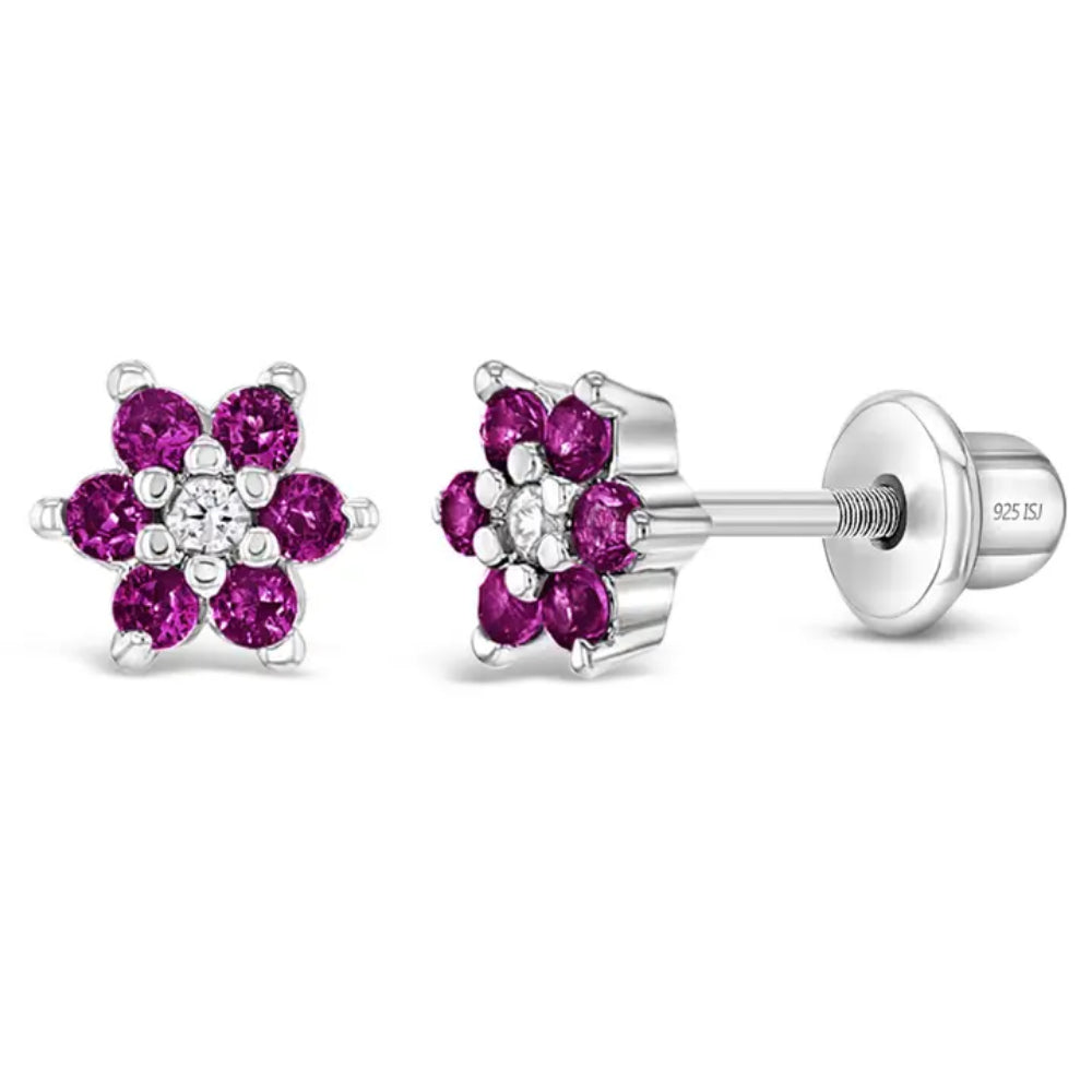 Sterling Silver CZ Flower Earrings for Girls | Sparkling Cubic Zirconia Stud Earrings | Perfect for Birthdays, Parties & Special Occasions